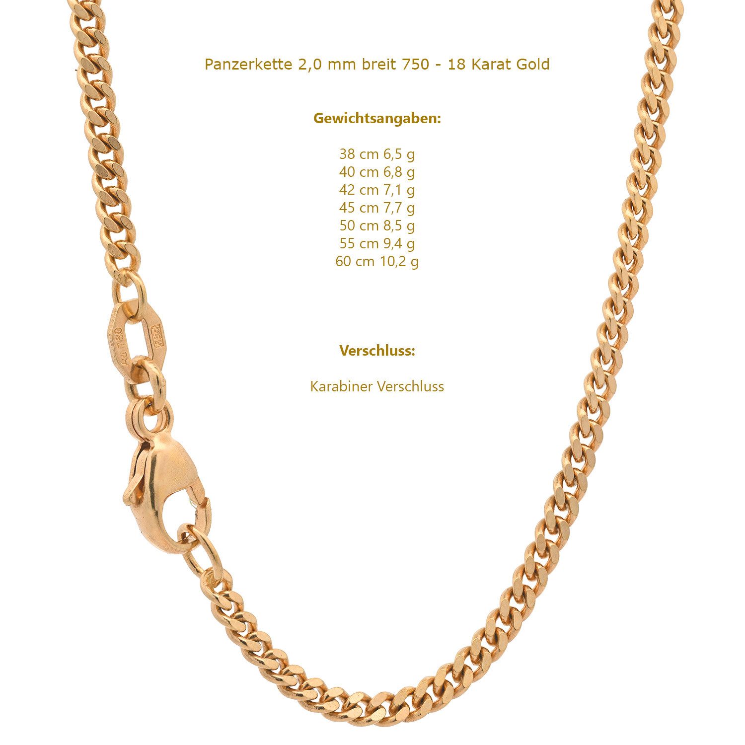 HOPLO Panzerkette Goldkette Panzerkette Länge 38cm - Breite 2,0mm - 750-18 Karat Gold – Bild 5 von 5