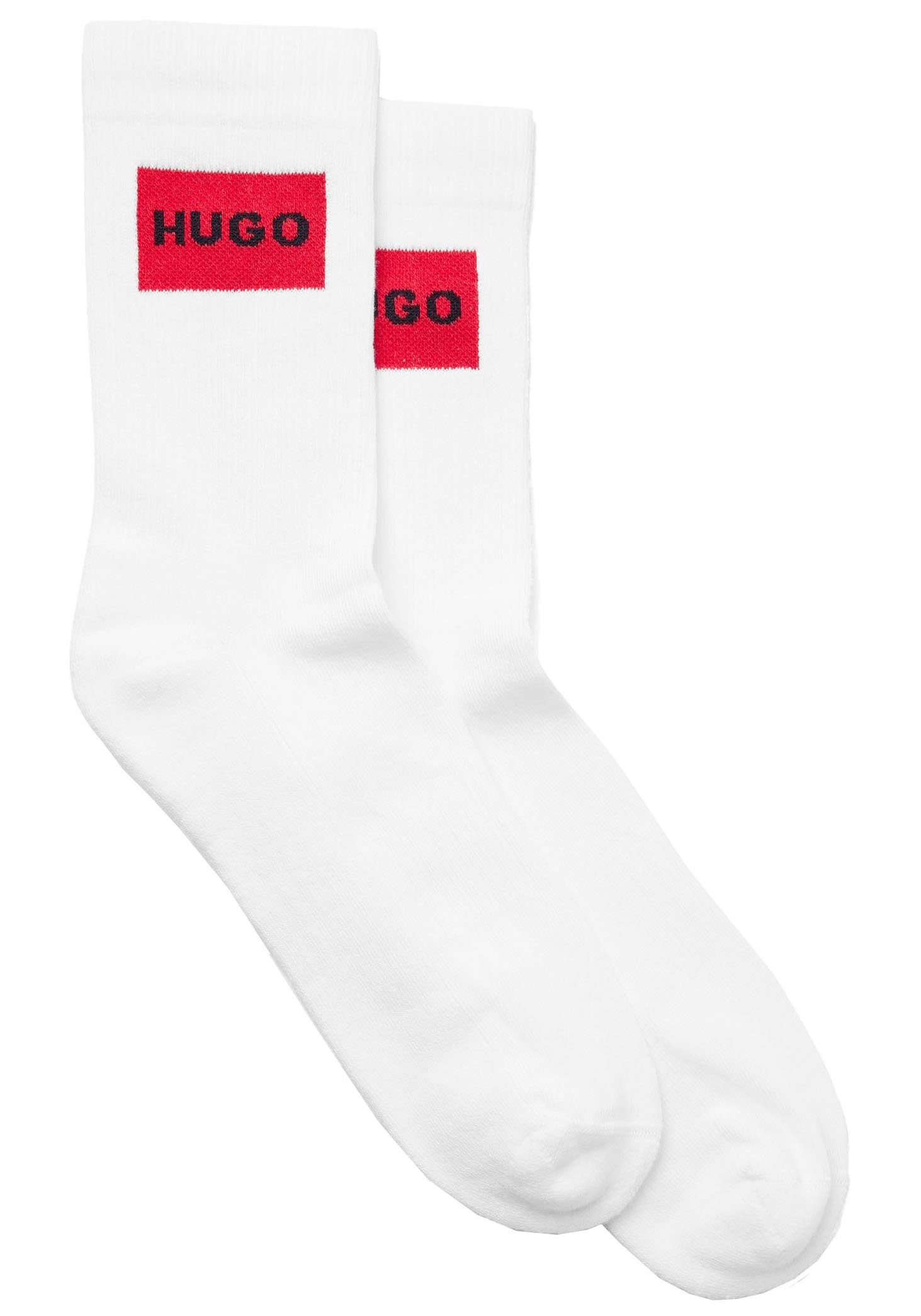 HUGO Businesssocken 2P QS RIB Label CC (Packung, 2-Paar, 2er Pack) mit kontrastfarbem Logo-Schriftzug Black100