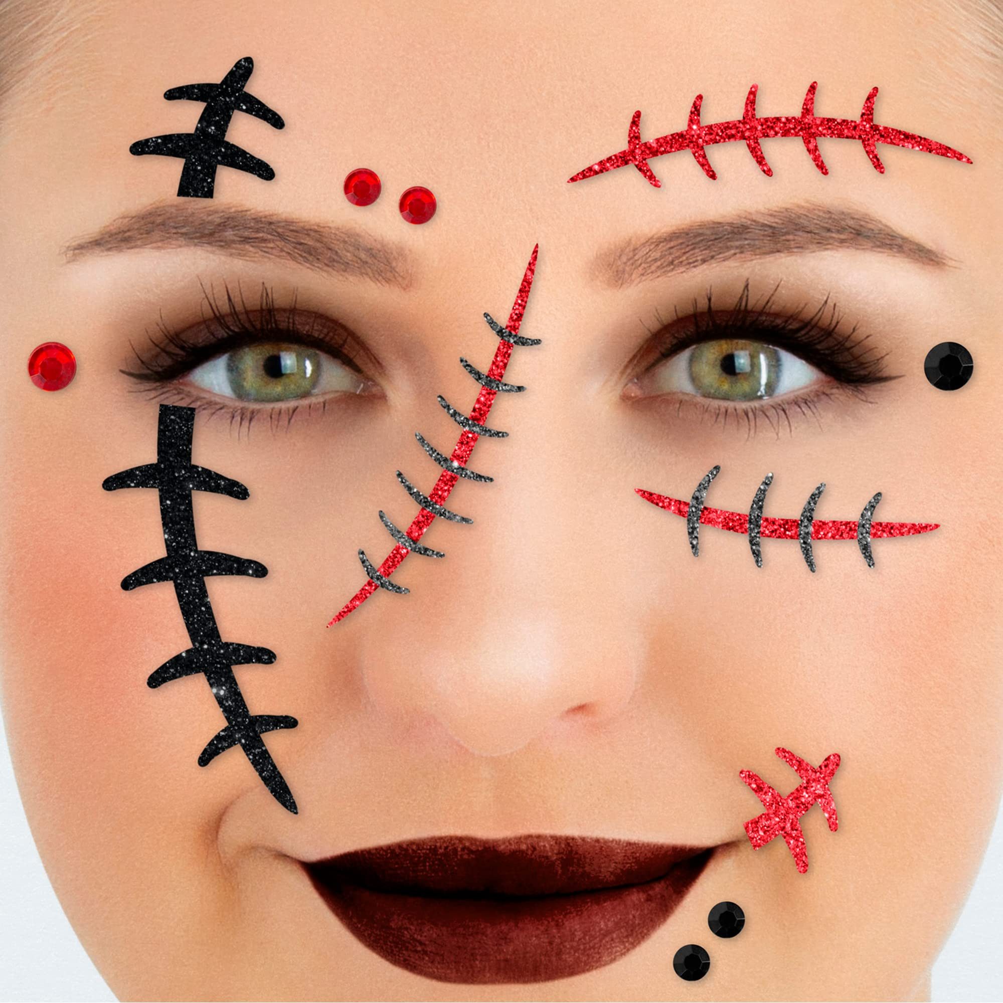 Party Factory Strass-Tattoo Glitter Face Tattoo - Narbengesicht, mit Glitzerelementen und Strass-Steinchen je nach Wahl