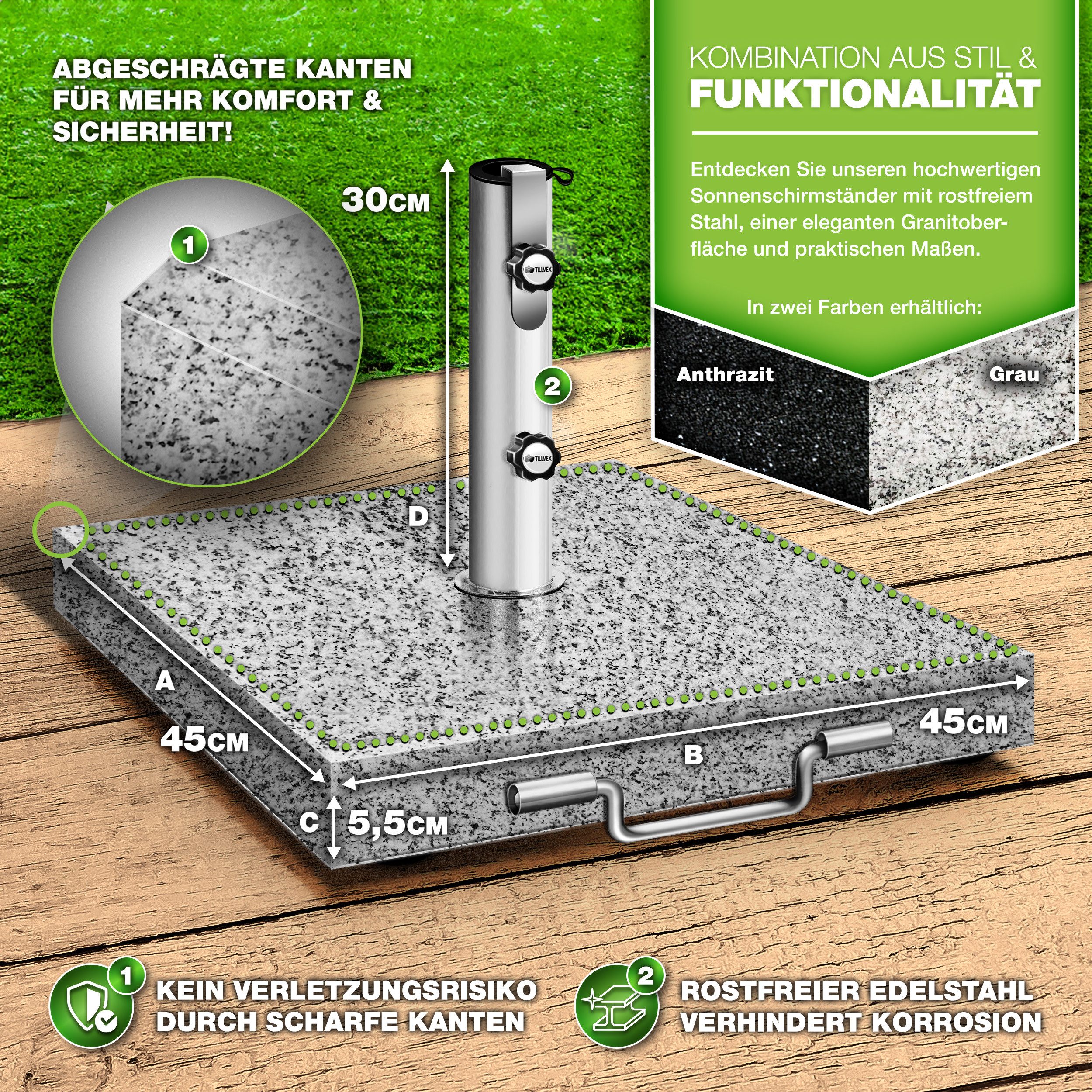 tillvex Sonnenschirm tillvex Granit Sonnenschirmständer, Balkonschirmstände günstig online kaufen