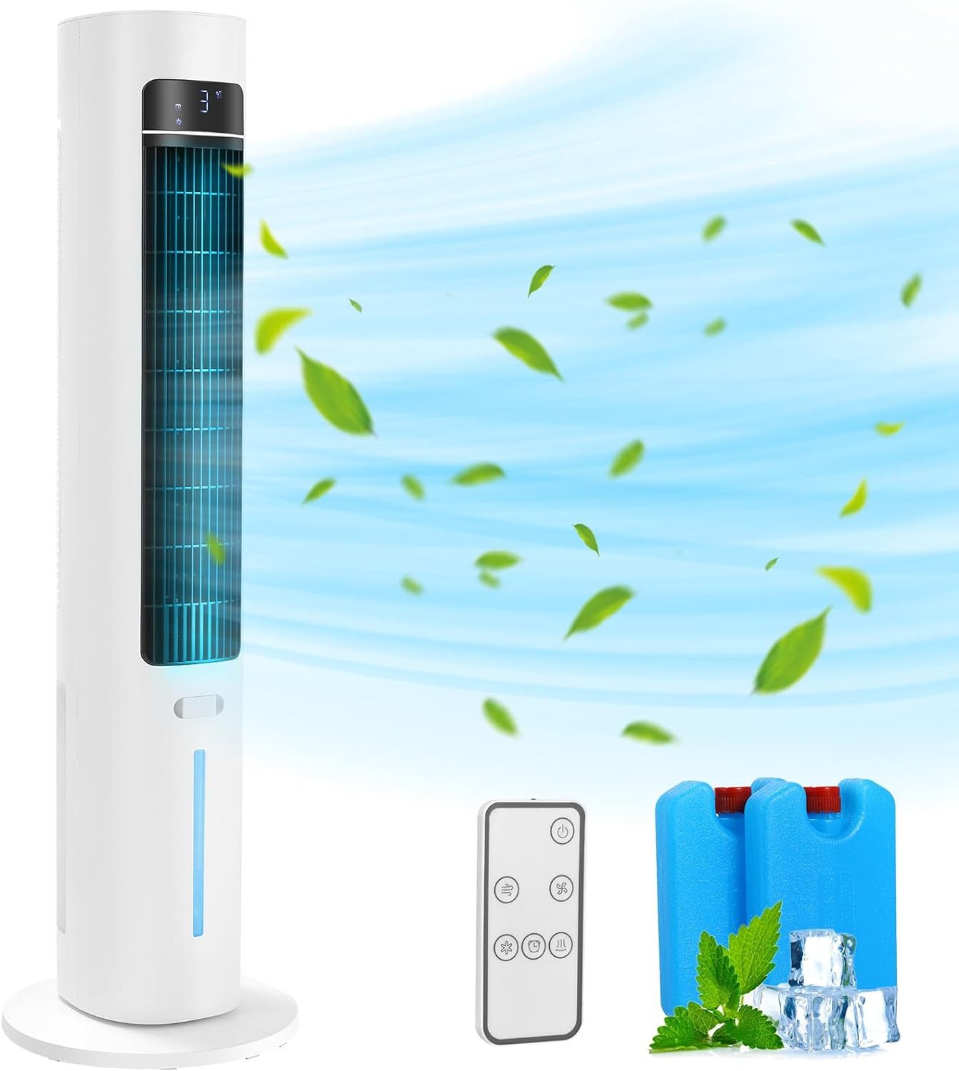TLGREEN Turmventilator Aroma-Funktion mit Eiskristallbox,LED-Anzeige, 50°-Oszillation,12-Stunden-Timer,für Schlafzimmer,Wohnzimmer,Büro,Weiß