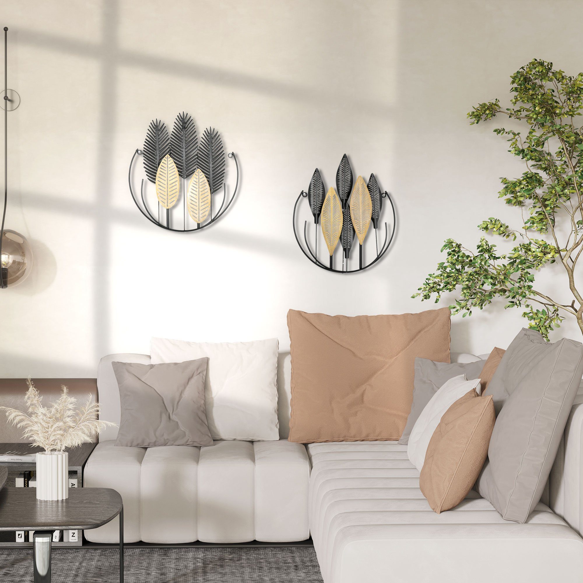 HOMCOM Wandbild Wanddekoration, Blätter (Wandschmuck, 2 St), 2-Set 3D-Wandb günstig online kaufen