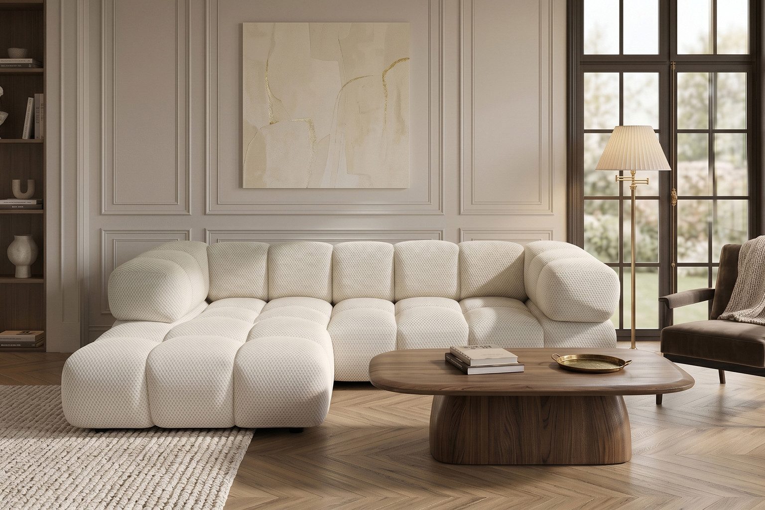 Kaiser Möbel Ecksofa L-Form für Wohnzimmer, Stoff Sonic 3D, AVERRO, Modernes Bubble-Design,Premium-Loungesofa,Abgerundete Form