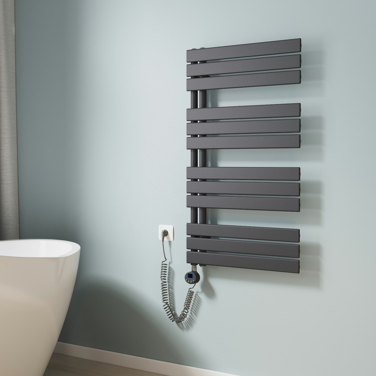 EMKE Elektrischer Badheizkörper Anthrazit mit Thermostat 400W~1000W, Elektr günstig online kaufen