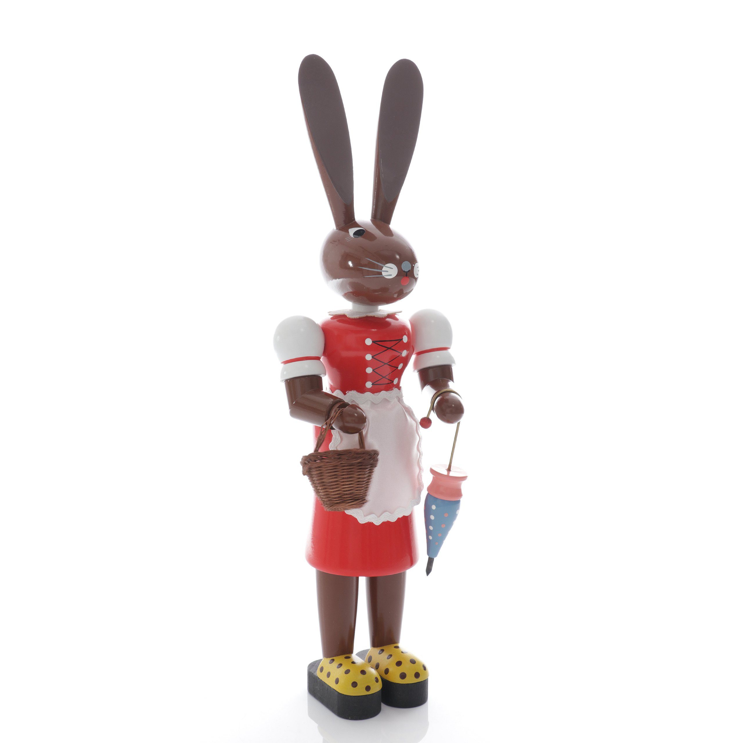 Holz- und Drechslerwaren Legler Osterhase Osterdekoration Osterhäsin mit Blume und Schirm bunt Höhe 42cm NEU
