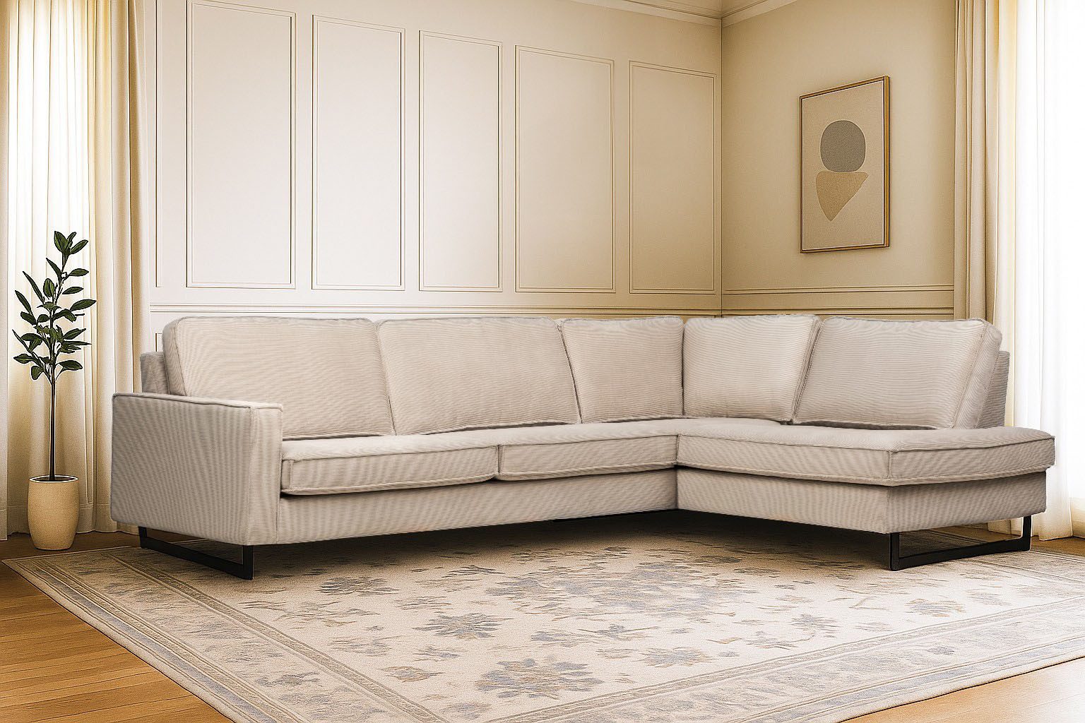 Ecksofa Pinto, 290 cm, Cord, Chenille, Lederoptik, Ottomane links / rechts