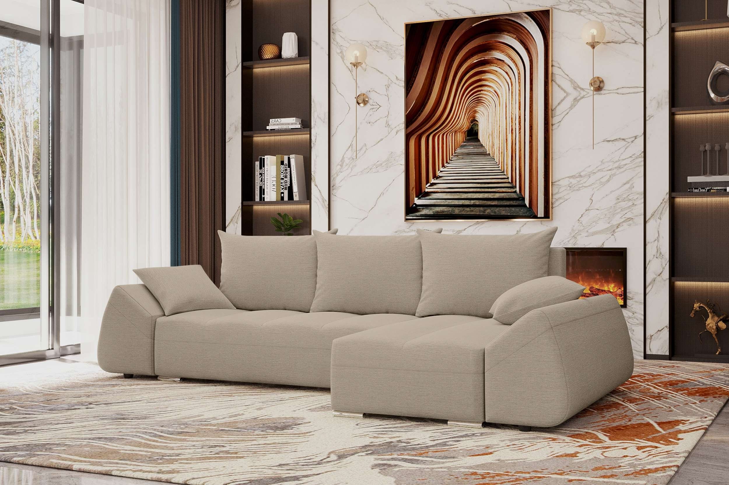 Stylefy Ecksofa Eckcouch, Sofa, Sitzkomfort, Bettkasten, mit Bettfunktion, mit L-Form, Design Cascade, Modern