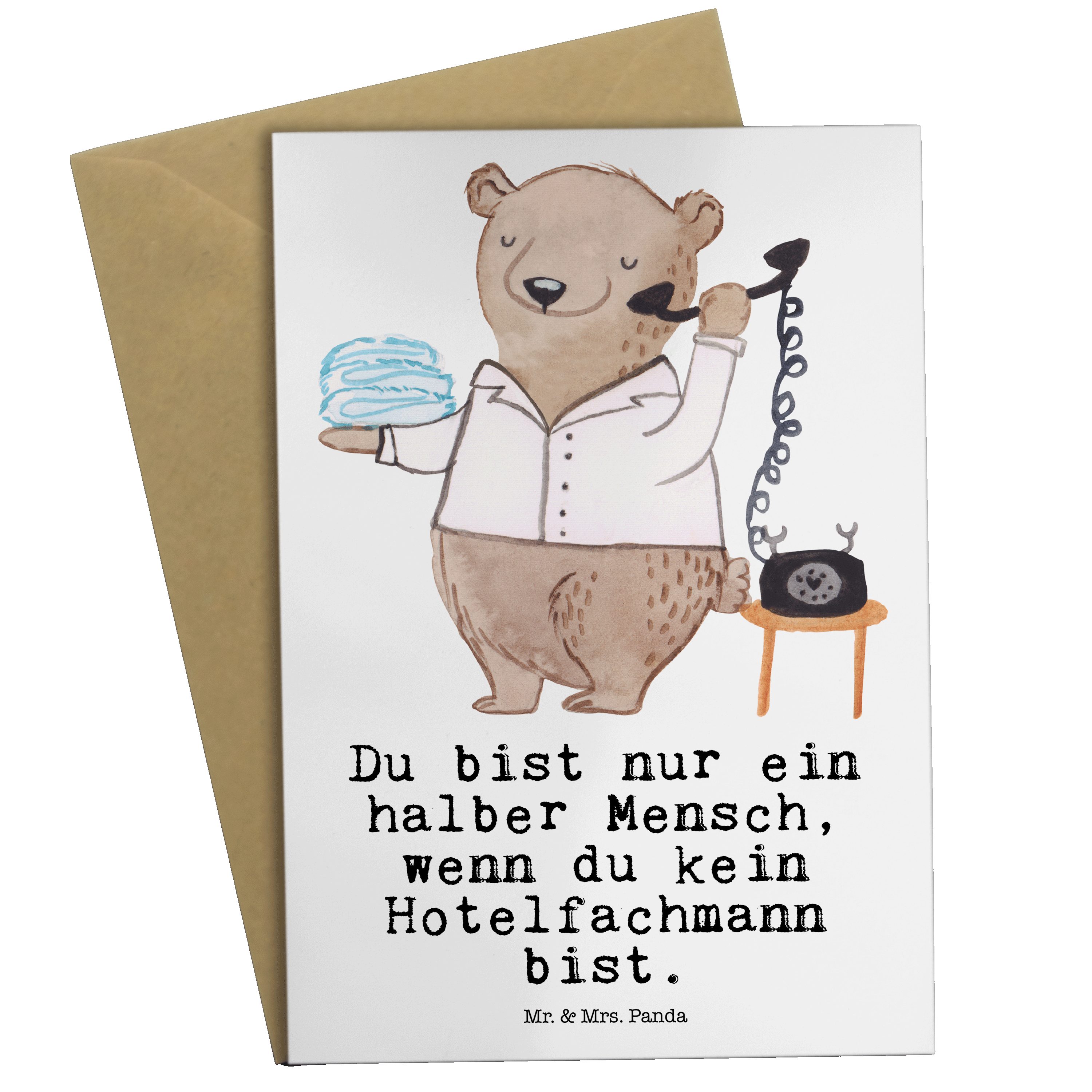 Mr. & Mrs. Panda Grußkarte Hotelfachmann mit Herz - Weiß - Geschenk, Einladungskarte, Kollege, G