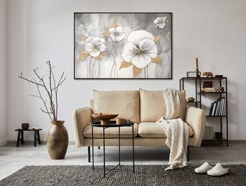 YS-Art Gemälde Goldene Blüten, Leinwndbild Frau vorm Spiegel mit Rahmen