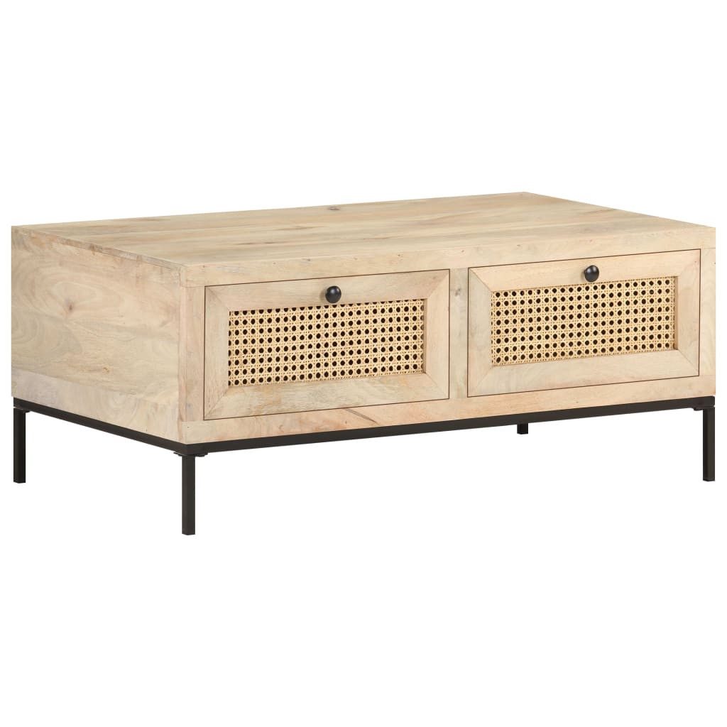 Couchtisch Couchtisch 90x50x37 cm Massivholz und Rohrgeflecht