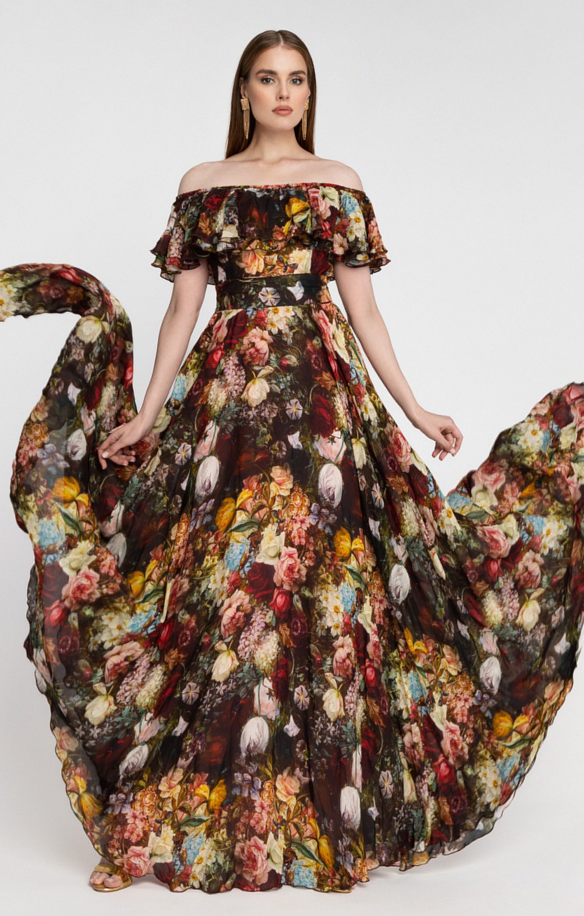MATSOUR'I Maxikleid Margo mit Volant, bodenlang, Blumenmuster