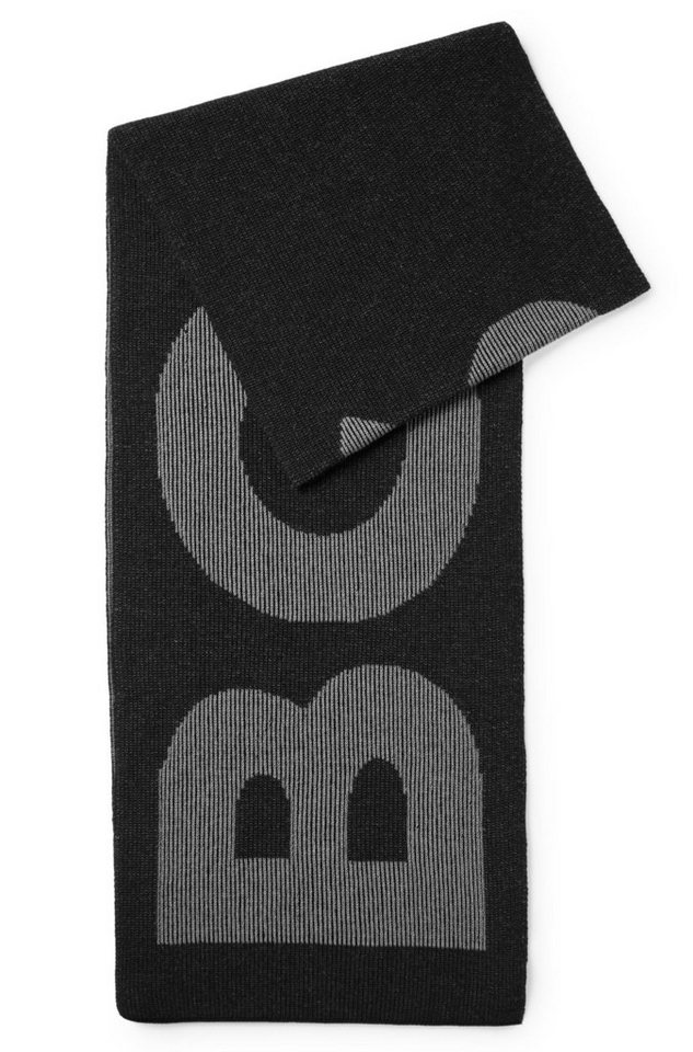 BOSS Schal Lamico_Scarf, Strickschal aus Baumwolle und Wolle mit  kontrastfarbener Logostickerei, Länge: 180 0 cm