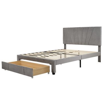 REDOM Polsterbett Doppelbett Bett Holzbett mit Bettgestell ohne Matratze 140*200 cm (mit Rückenlehne und großer Schublade)