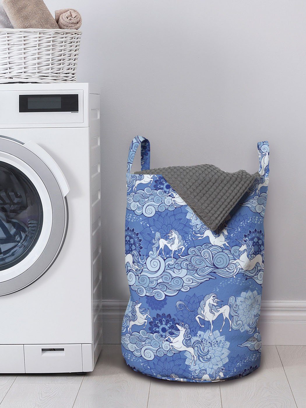 für und Waschsalons, Wolken Abakuhaus Unicorns Wäschesäckchen Verträumt mit Kordelzugverschluss Griffen Wäschekorb