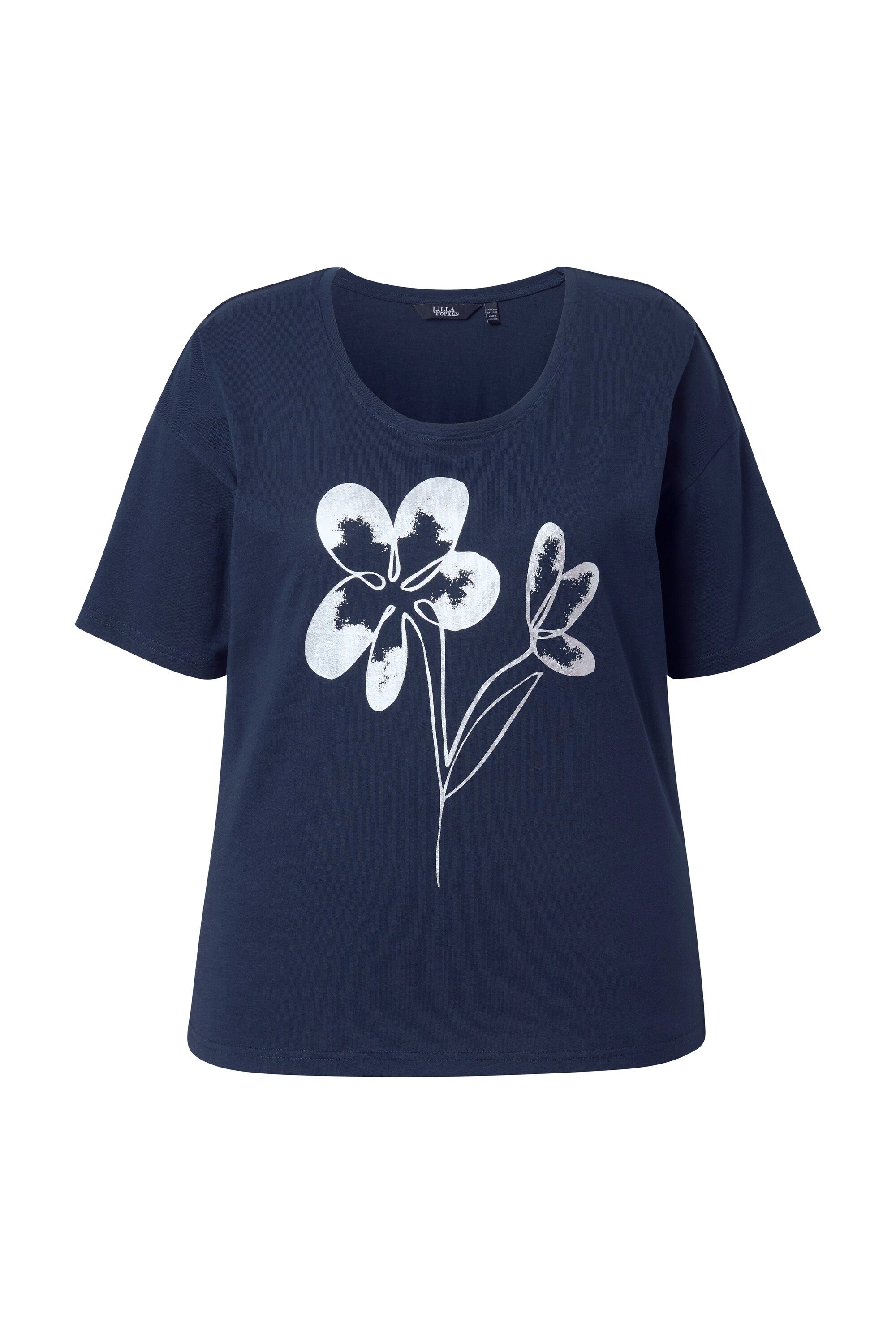 Ulla Popken T-Shirt T-Shirt Blüten Oversized V-Ausschnitt Halbarm günstig online kaufen