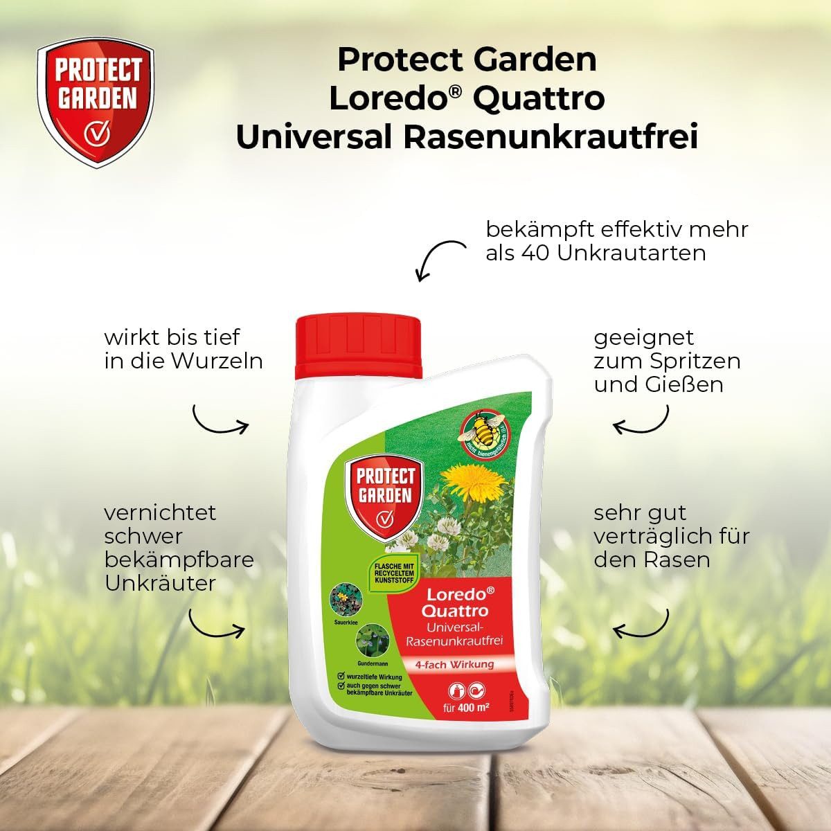 Protect Garden Unkrautbekämpfungsmittel Protect Garden Loredo Quattro Universal Rasenunkrautfrei 400ml