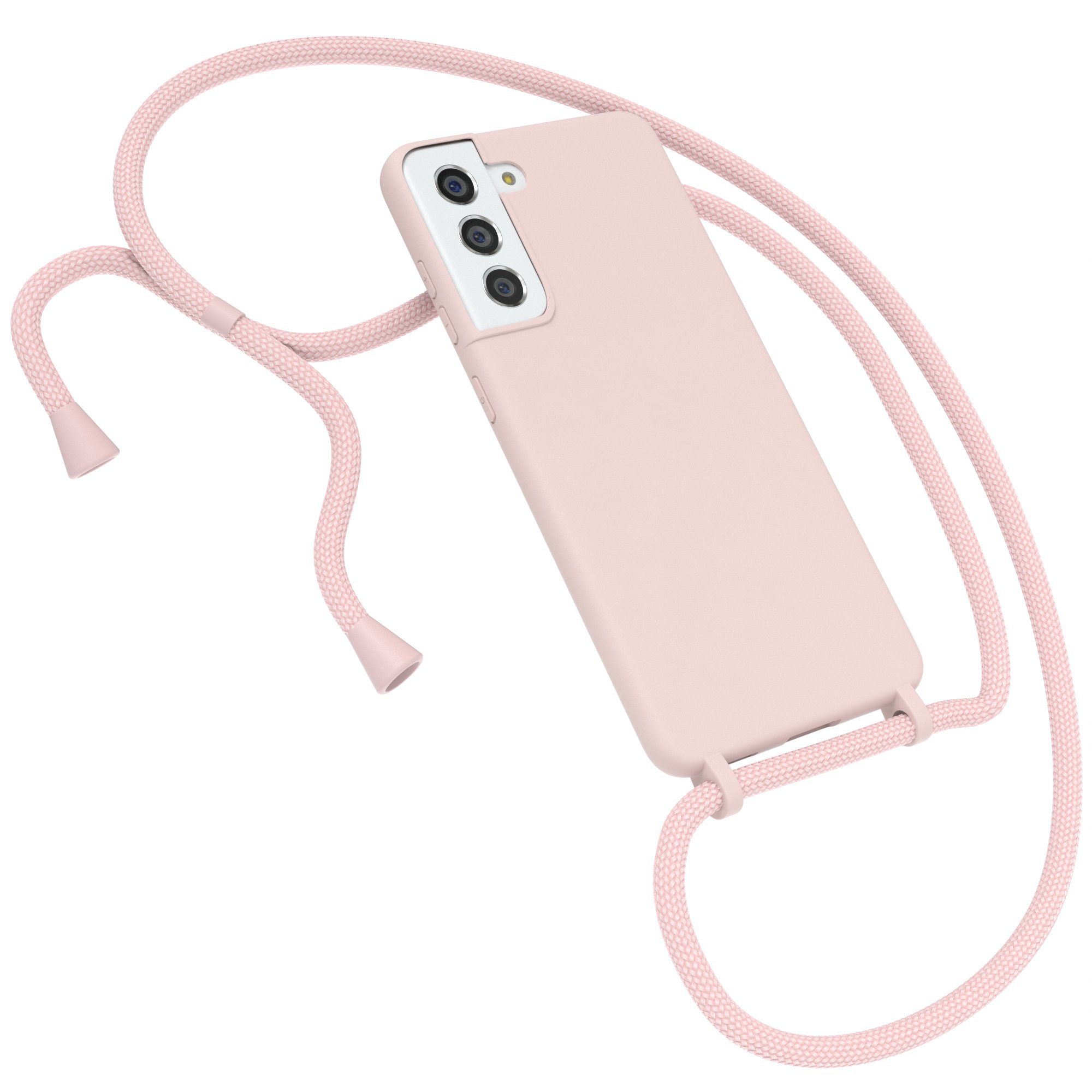 EAZY CASE Handykette Silikon Kette für Samsung Galaxy S21 FE 6,41 Zoll, Umhängeband Kordel Hülle mit Band Schutzhülle Bumper Etui Matt Rosé