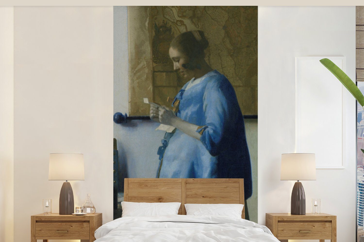 MuchoWow Fototapete Frau in Blau liest einen Brief - Gemälde von Johannes Vermeer, Matt, bedruckt, (2 St), Vliestapete für Wohnzimmer Schlafzimmer Küche, Fototapete