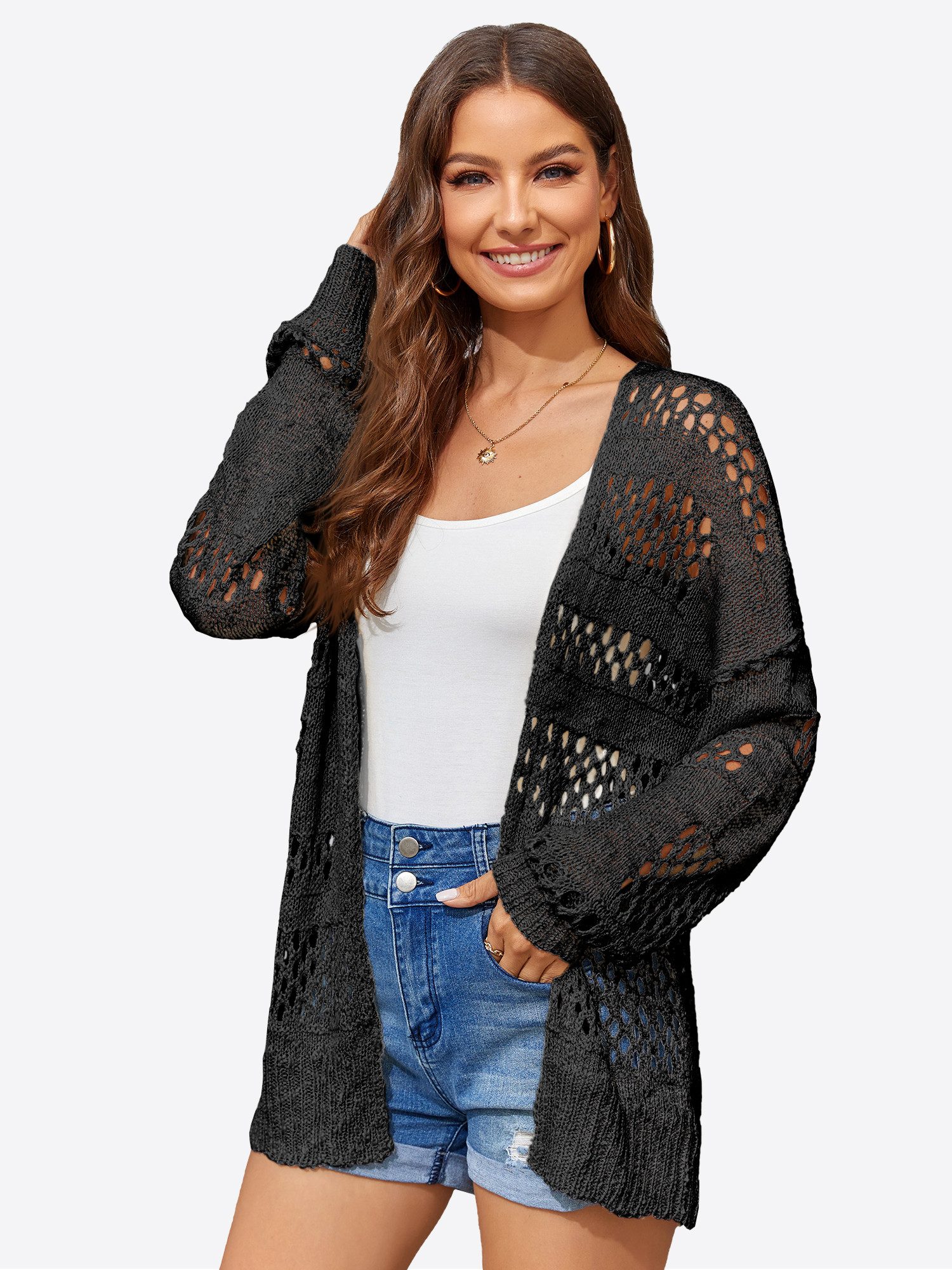 Imily Bela Longstrickjacke Damen Boho Oberbekleidung (Packung, 1-tlg., 1per-Pack) Häkeln