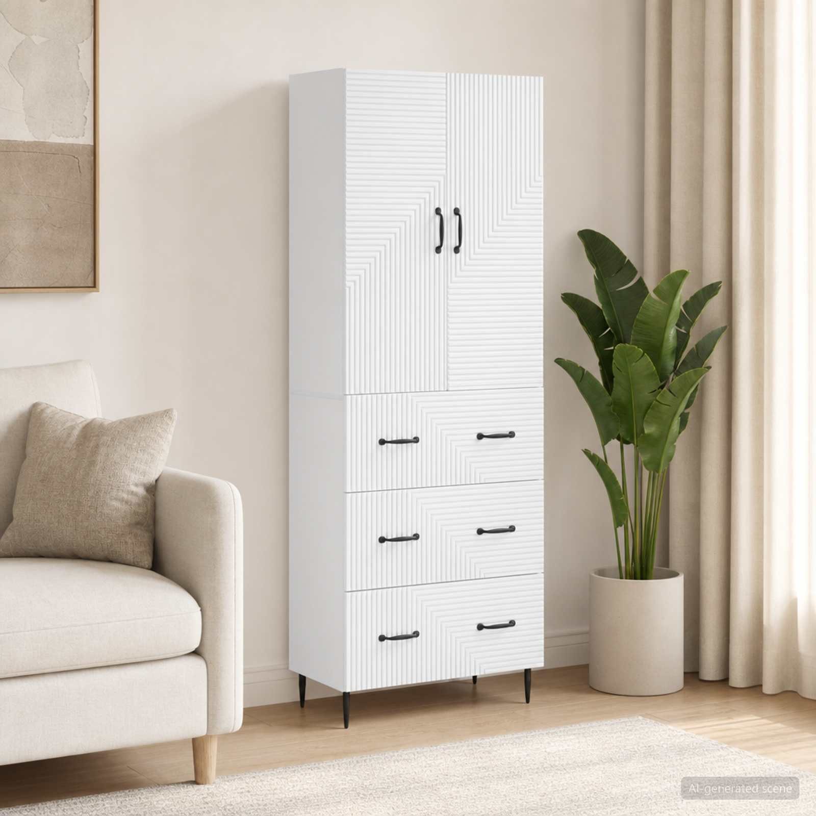 furnicato Container Aufbewahrungsschrank 66 x 34,5 x 90 cm Hochglanz weiß (1-St) Verstellbares Sideboard mit 3 Schubladen für dein Büro