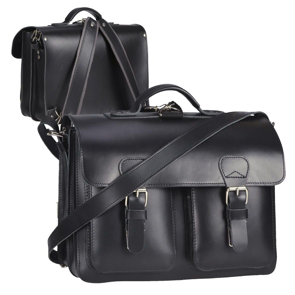 Ruitertassen Aktentasche Classic Satchel, 38 cm Lehrertasche mit 2 Fächern, auch als Rucksack zu tragen, Leder schwarz