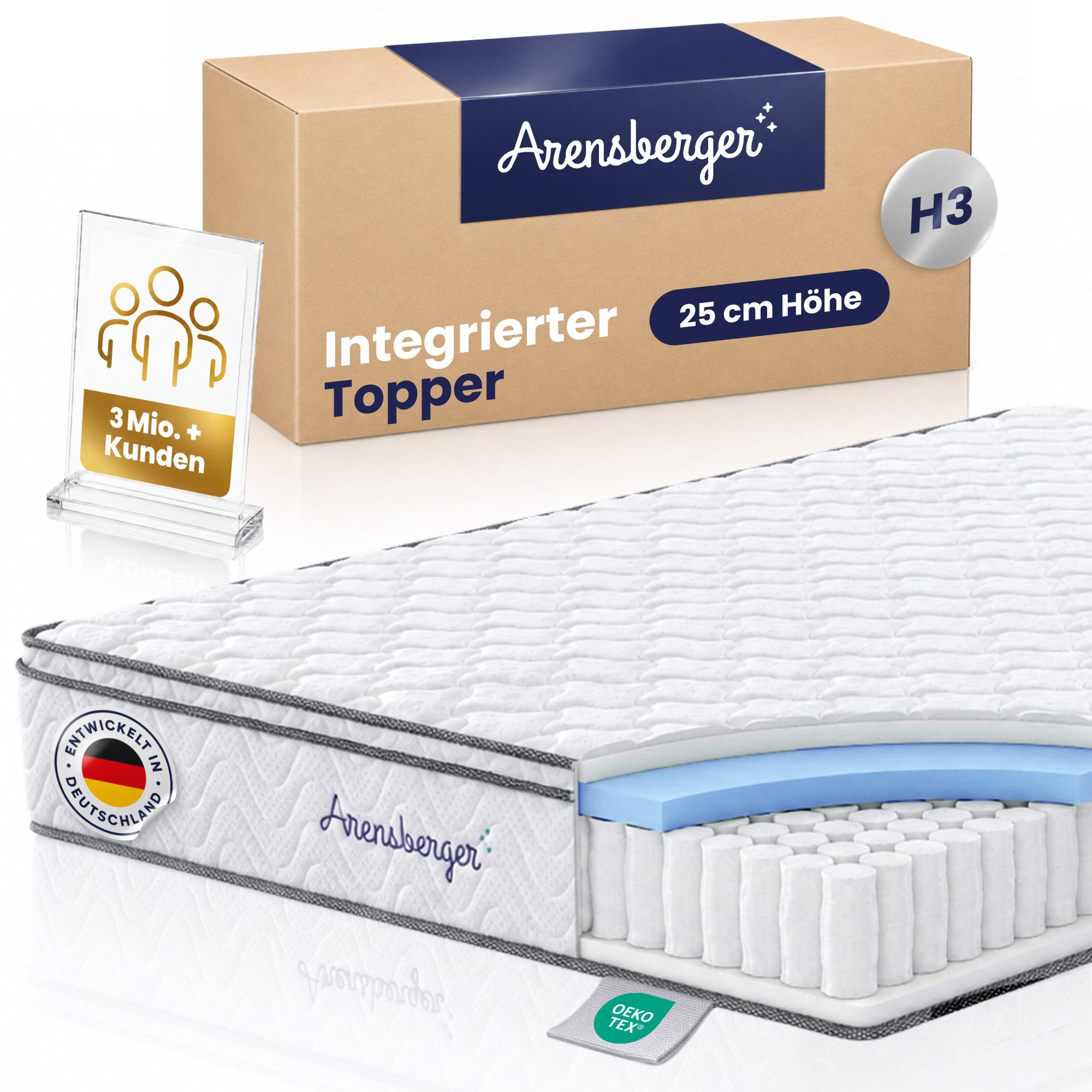 Taschenfederkernmatratze VIKTORIA Matratze – 25 cm Taschenfederkernmatratze integrierter Topper, Arensberger, 25 cm hoch, (120 x 200 cm, 120x200cm), Rollmatratze, 25 cm hoch, atmungsaktiv, 90x200 140x200 & mehr