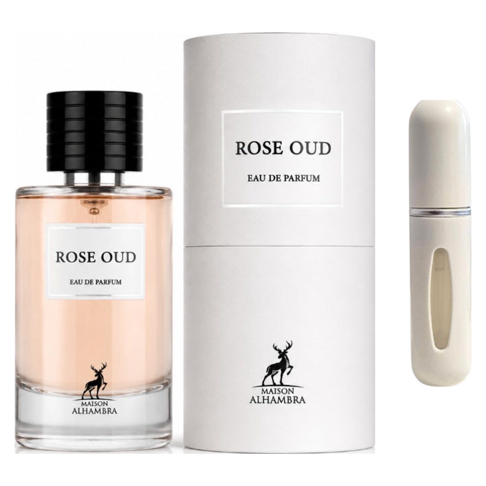 Maison Alhambra Duft-Set Rose Oud EDP – Orientalisch Holzig + Parfümzerstäuber (leer)