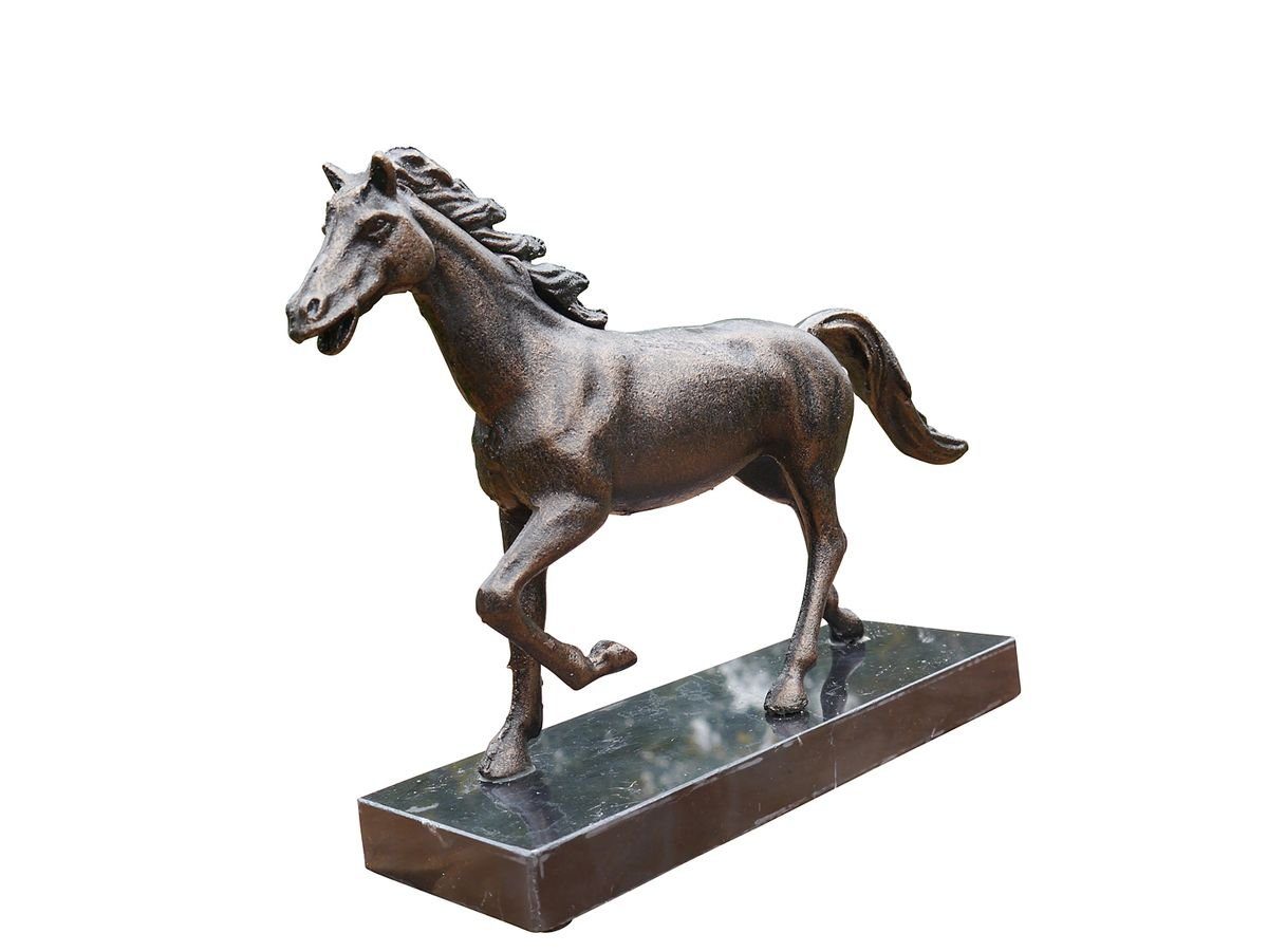 AFG Tierfigur Pferd Figur aus Gusseisen in Bronzeoptik auf einem Marmorsockel