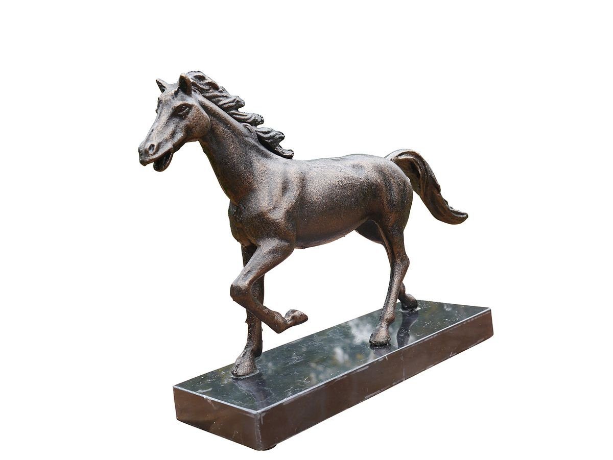 Tierfigur Bronze Skulptur Figur Pferd auf edlem Marmorsockel