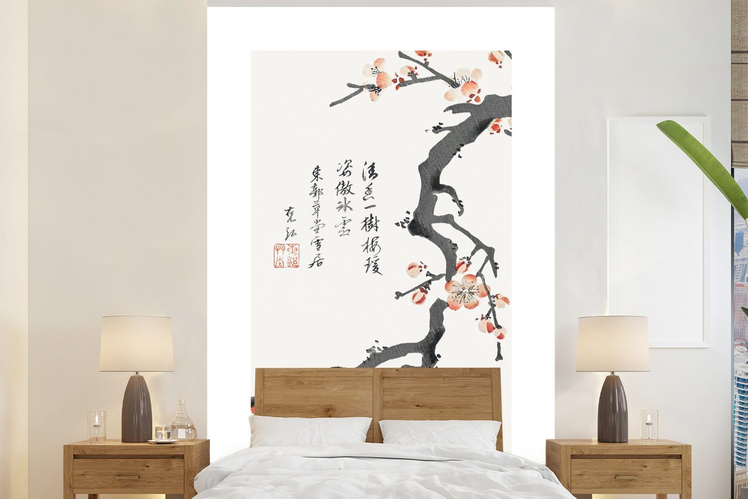 MuchoWow Fototapete Blumen - Sakura - Japan - Jahrgang, Matt, bedruckt, (3 St), Montagefertig Vinyl Tapete für Wohnzimmer, Wandtapete