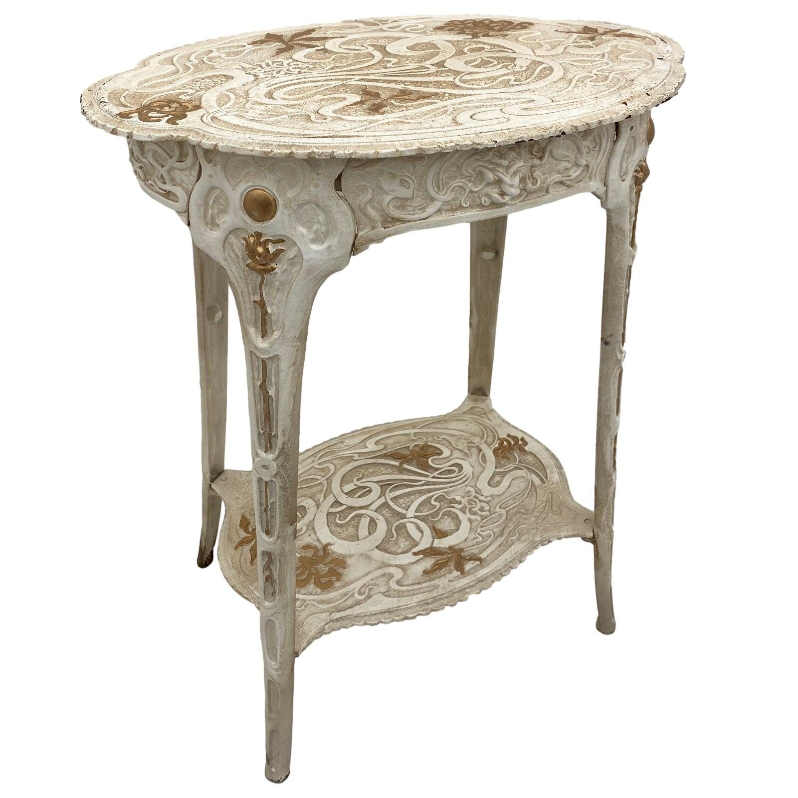 Aubaho Dekoobjekt Tisch 60cm Beistelltisch Blumen Eisen 11,5kg Art Nouveau Antik-Stil