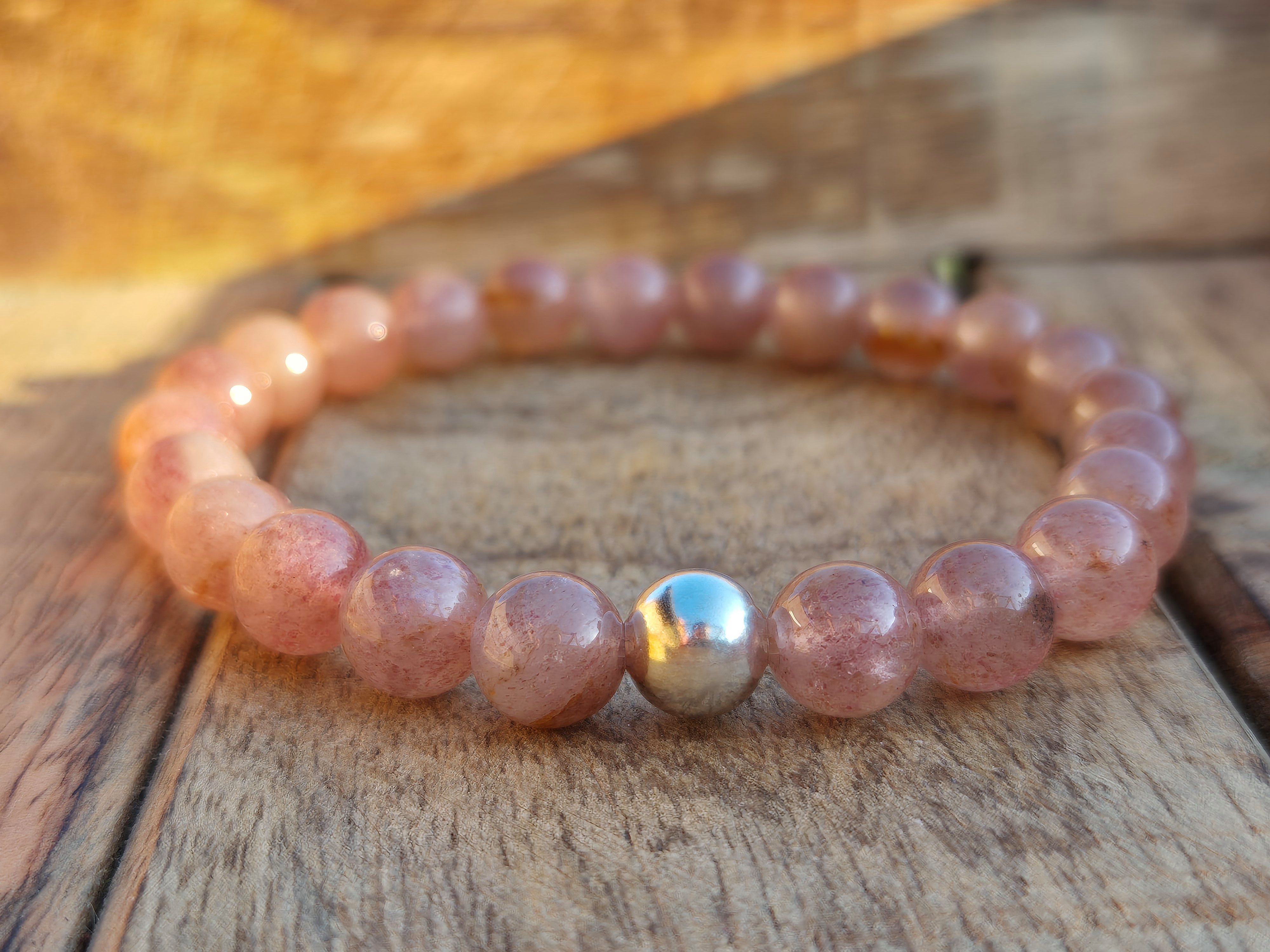 NAHLE Perlenarmband Erdbeerquarz mit 925 Silberperle Naturstein Armband (in günstig online kaufen