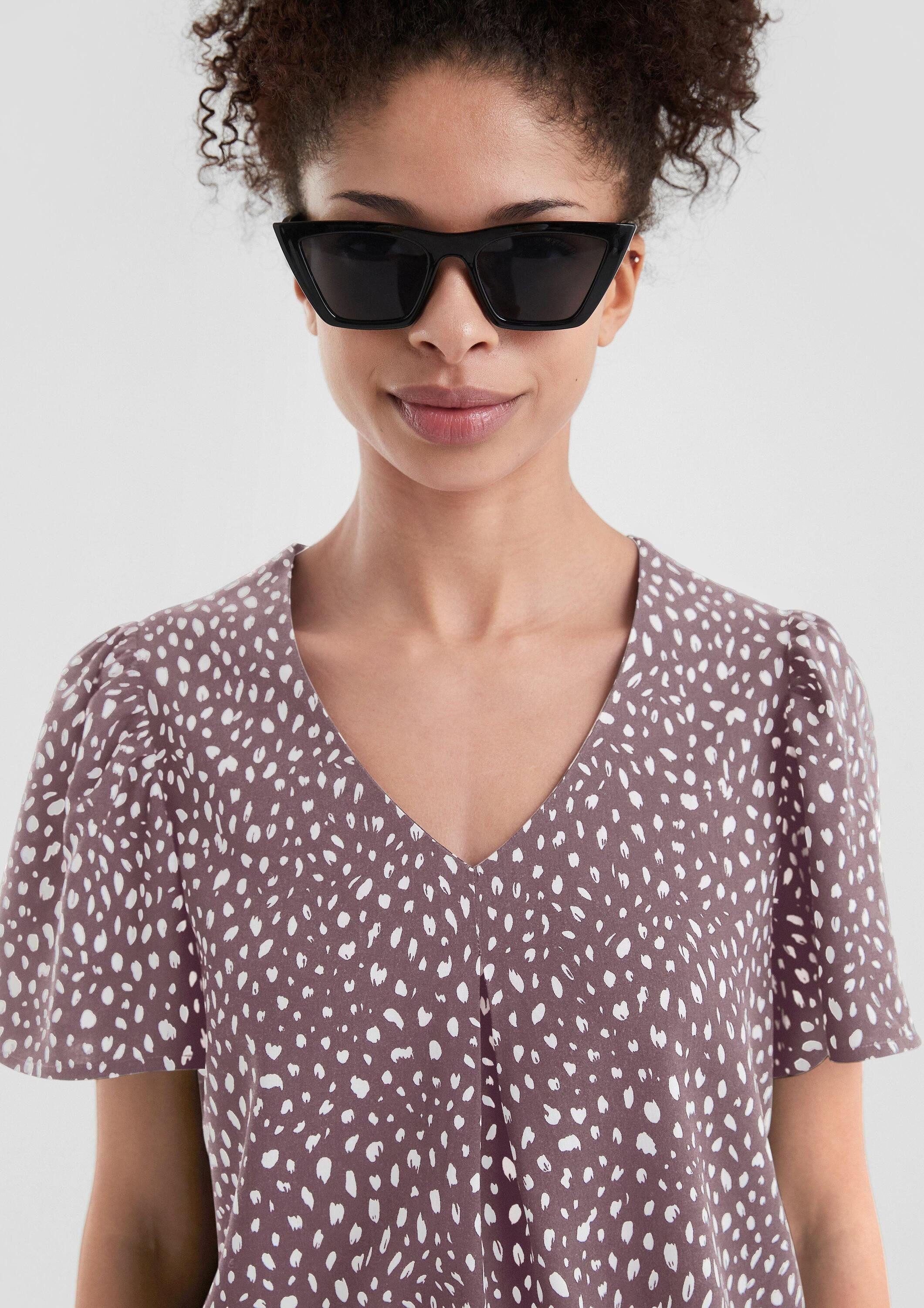 QS Kurzarmbluse Bluse Viskose Bluse mit All-over-Print