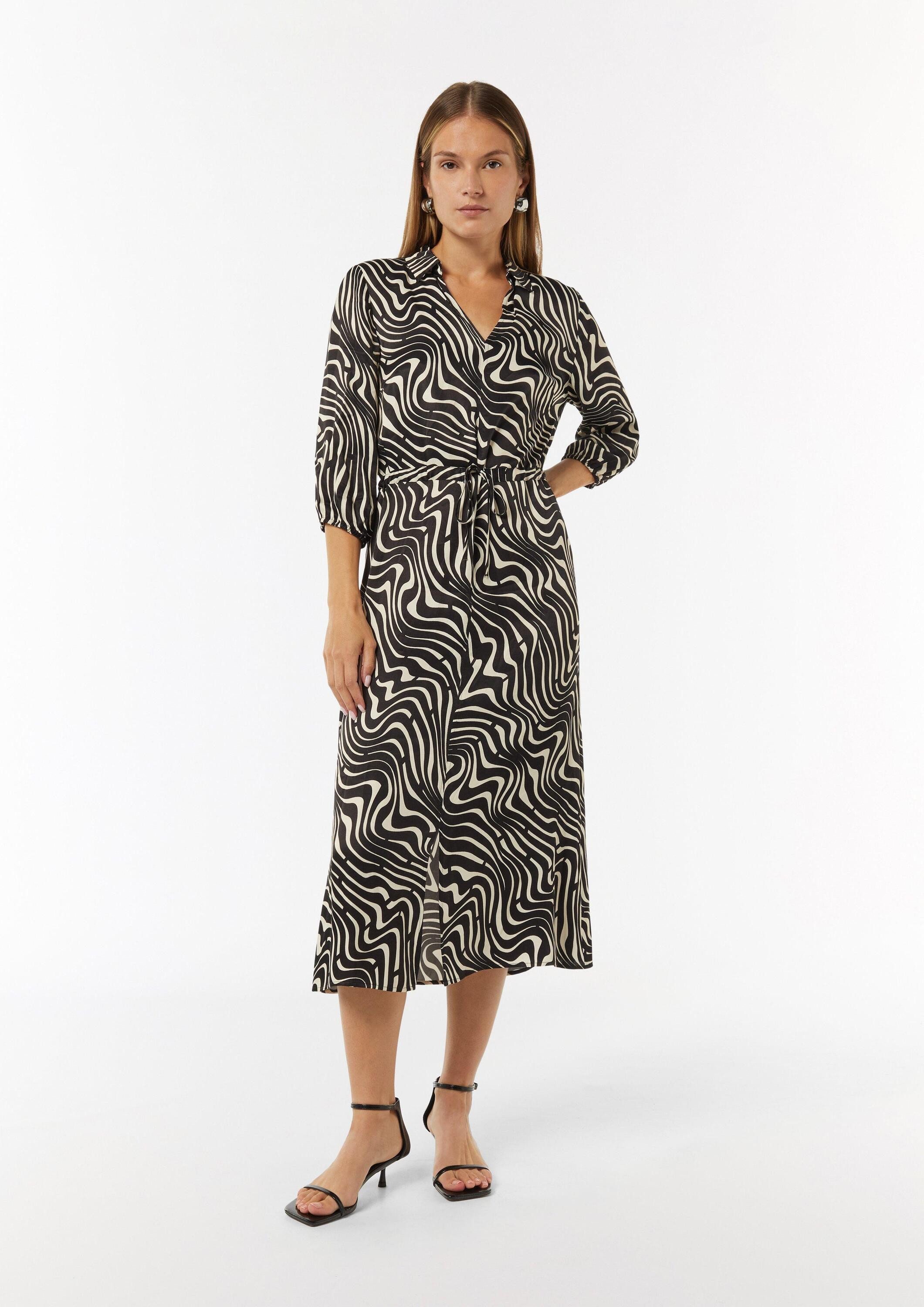 comma Midikleid Kleid Gemustertes Hemdblusenkleid mit Tunnelzug günstig online kaufen