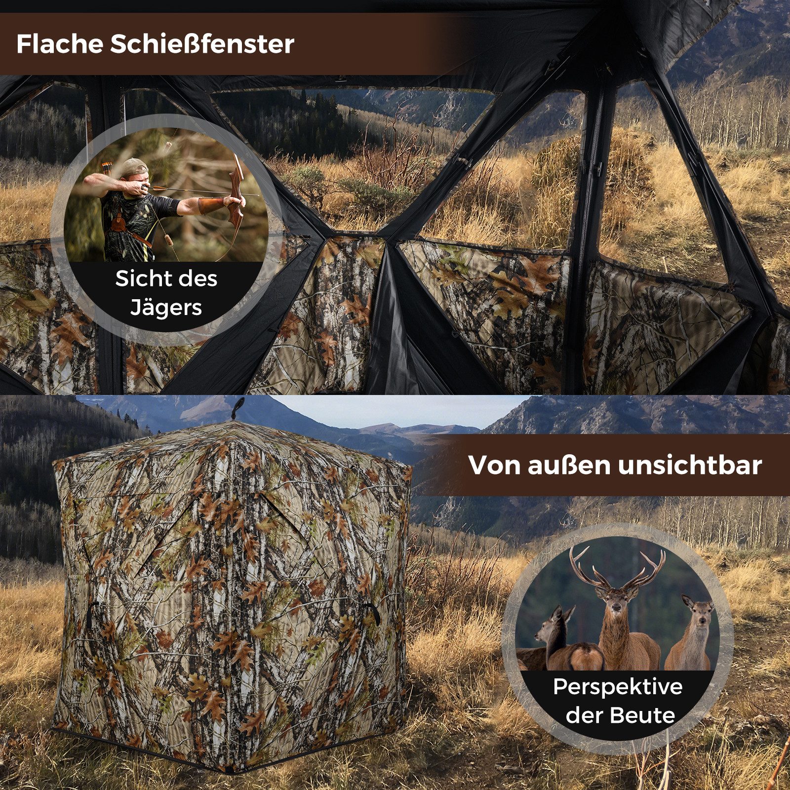 COSTWAY Angelzelt, Personen: 2, Bodenzelt mit Fenstern, Sicherheits-Panels
