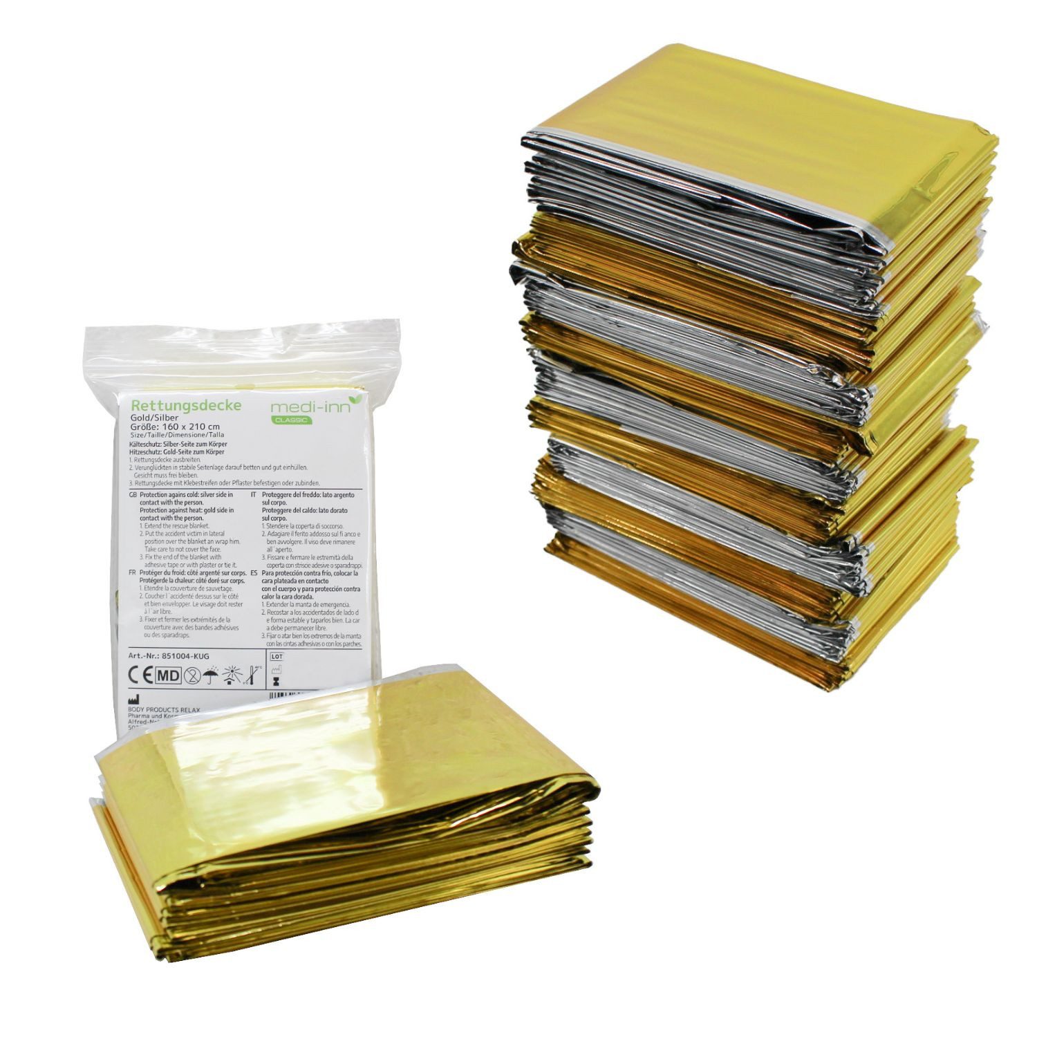 Medi-Inn Erste-Hilfe-Set Rettungsdecke Rettungsfolie, 160 x 210 cm, gold/silber, (10 St)