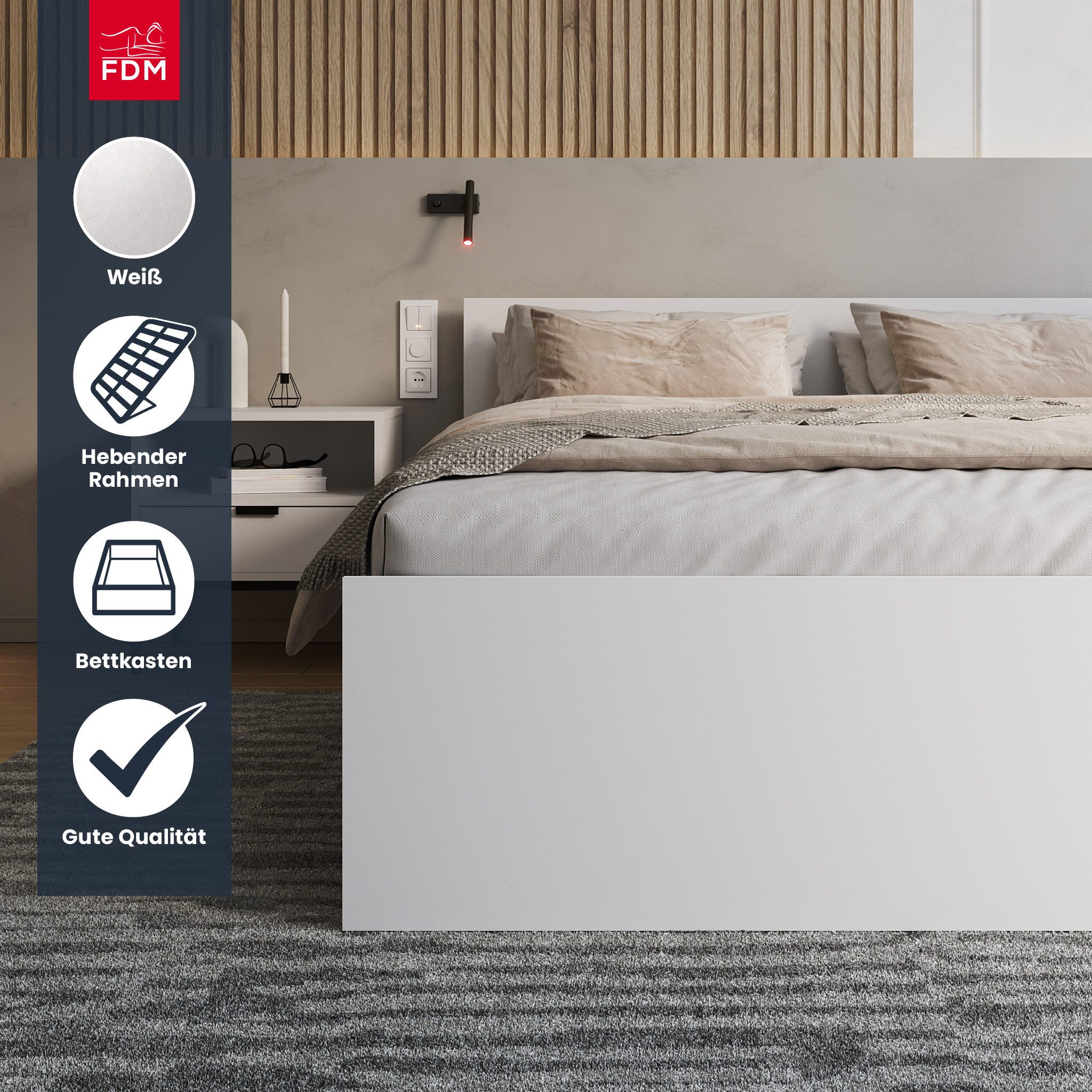 FDM Stauraumbett PANAMA SP modernes Bett Lattenrost Bettkasten pflegeleicht MADE IN EU (verfügbar 90x200 120x200 140x200 160x200 180x200cm, Bettrahmen, Bett, mi – Bild 5 von 5