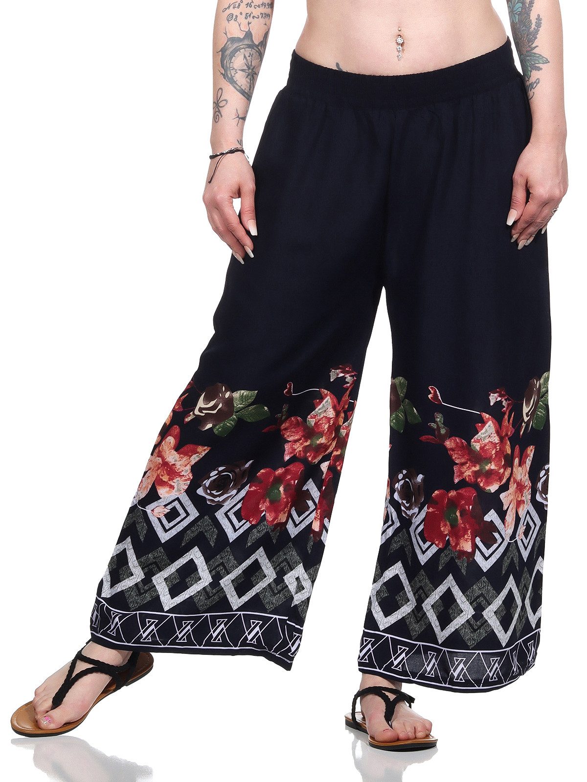 Aurela Damenmode Culotte Sommerhose leichte Marlene Hose für Damen luftige Culotte luftig & leichte Baumwollmischung, Stretchbund