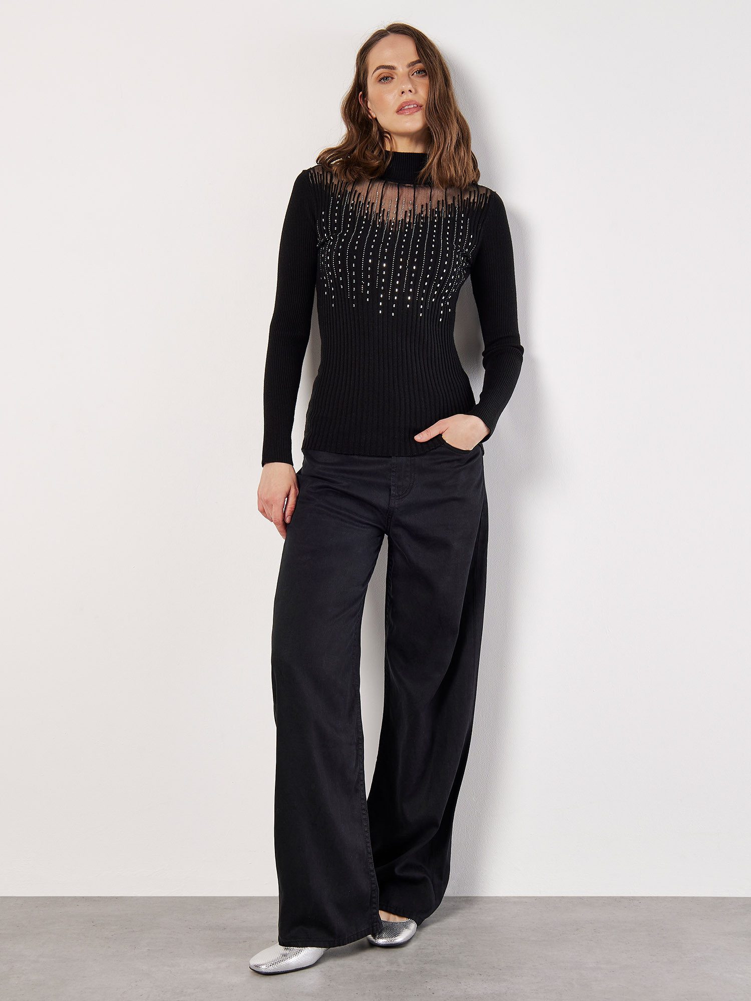 Apricot Strickpullover geripptes Top aus Mesh günstig online kaufen