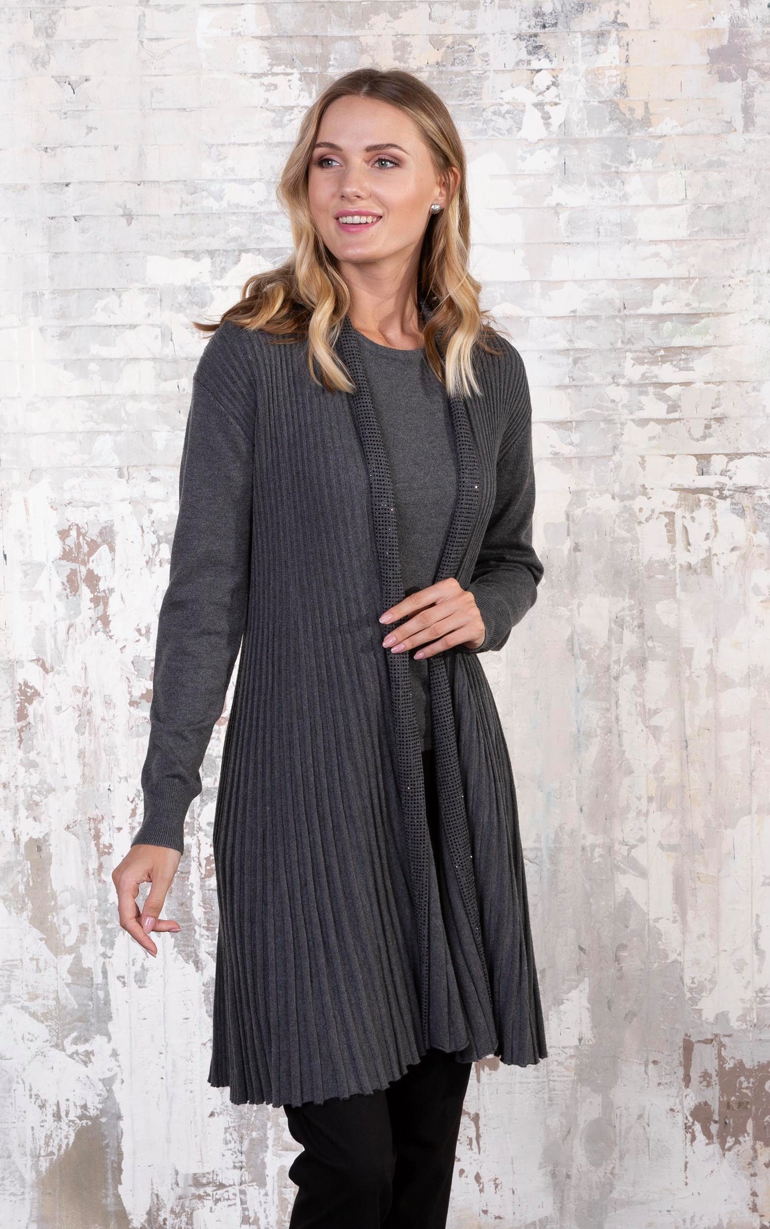 Passioni Cardigan Twinset im Plissee-Design mit Strasssteinen günstig online kaufen