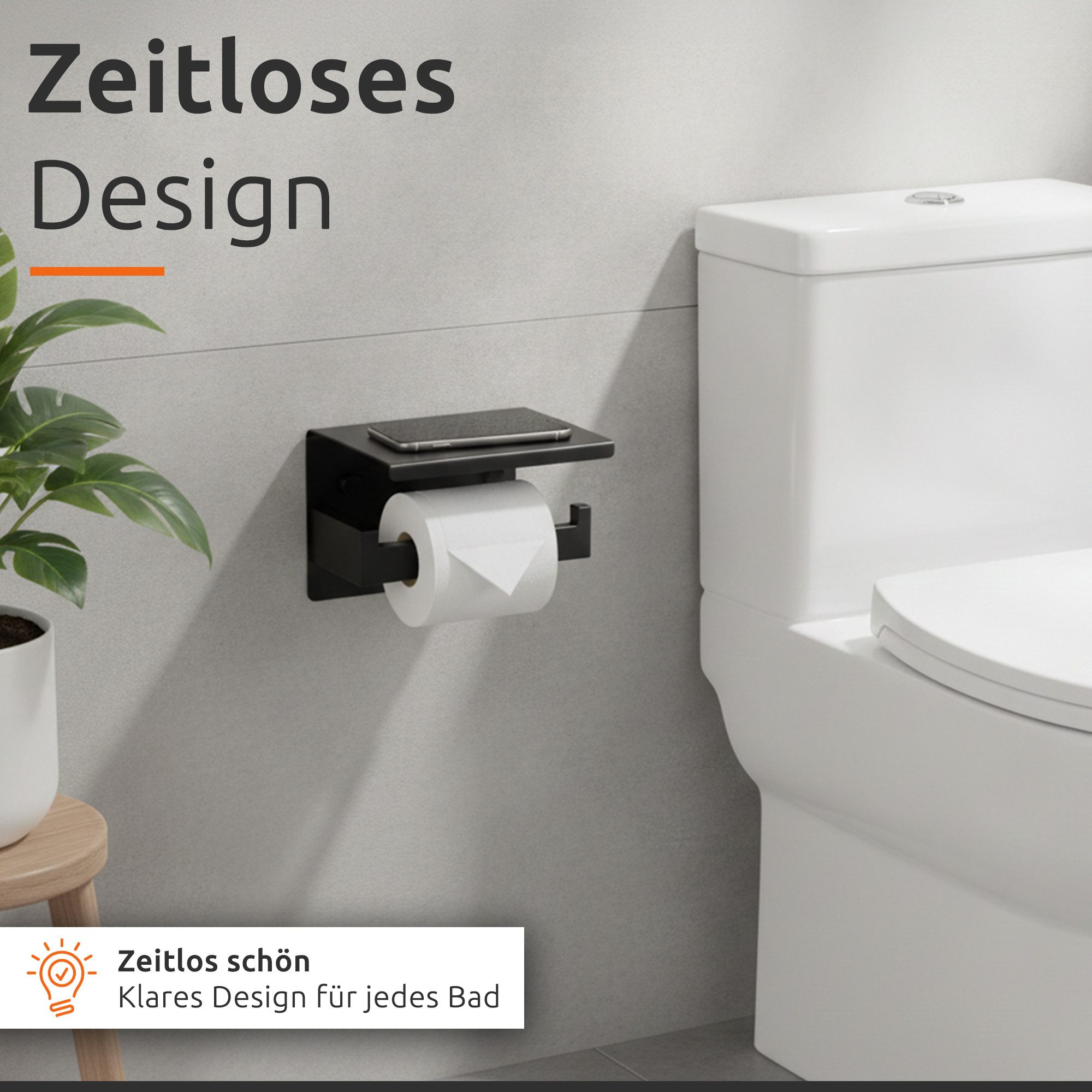 ECENCE Toilettenpapierhalter ohne Bohren selbstklebend Edelstahl 304, mit Ablage zum Kleben oder Schrauben – Bild 3 von 5