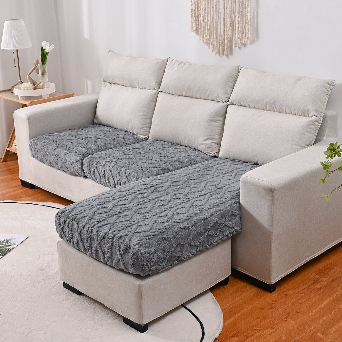 überzug Grau HOMEIDEAS, Sofahusse, Sofabezug elastisch, L Form Couch