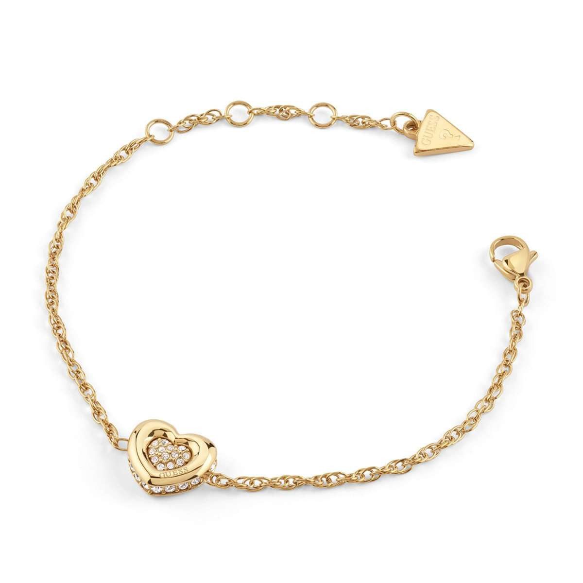 Guess Edelstahlarmband JUBB05461JWYGS, für Damen Herz Pave Goldfarben S