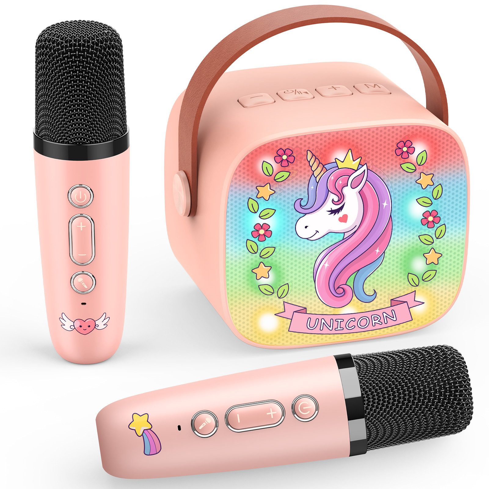 Wootoy Kinder-Lautsprecher Karaoke-Set mit 2 Mikrofonen Einhorn Geschenke Karaoke-Maschine (HiFi-Stereosound Rauschreduzierung und Stimmveränderung)