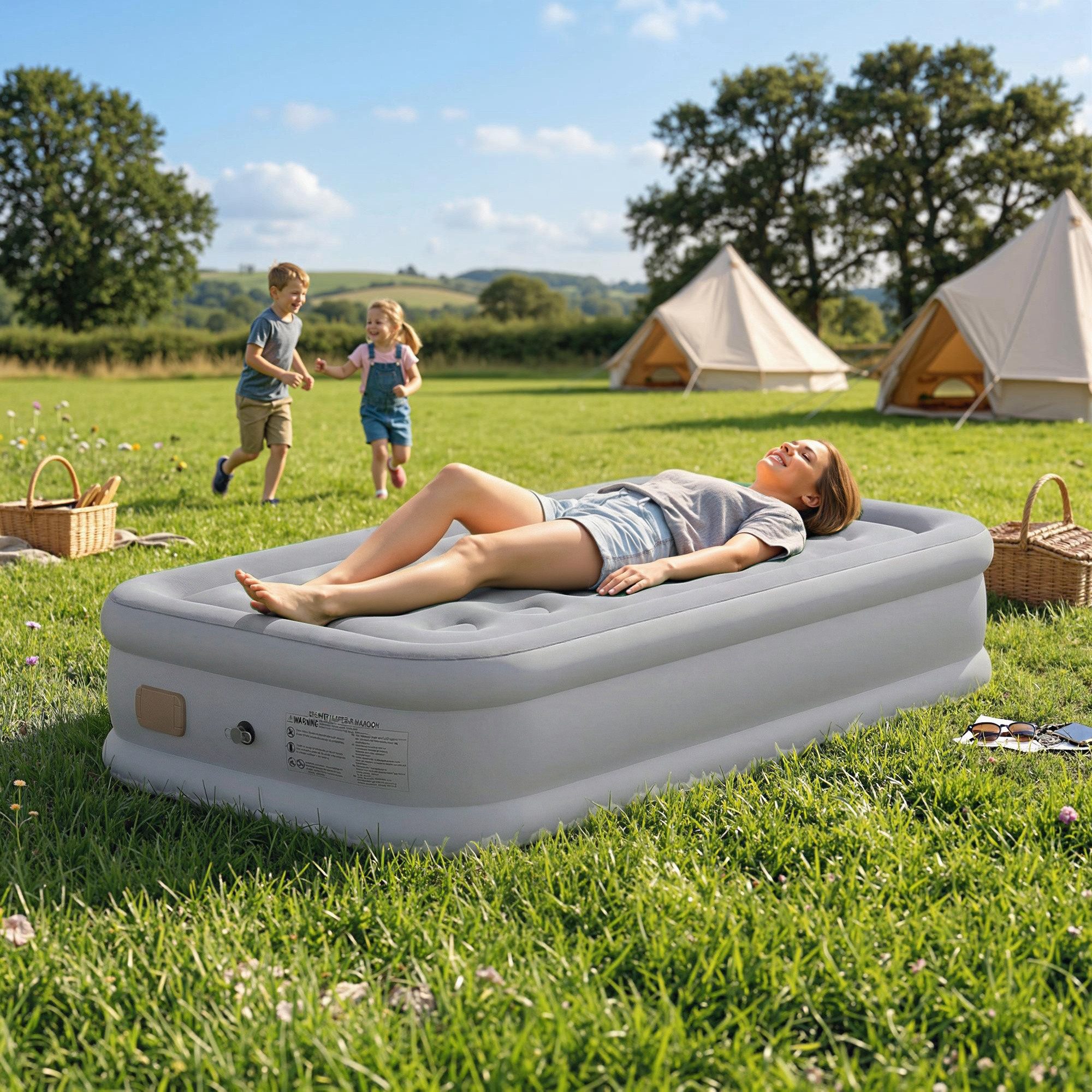 Outsunny Luftmatratze 1 Person mit integrierter elektrischer Pumpe, Tasche, wasserdicht, (Selbstaufblasend Luftbett, 5-St., Gästebett), für Camping Zuhause 190x97x39cm
