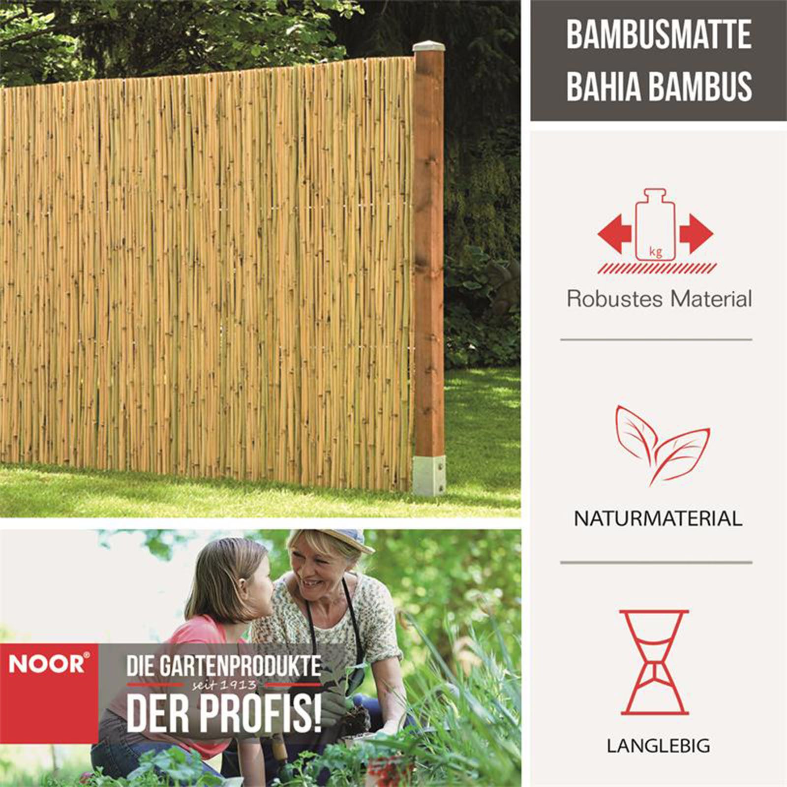 NOOR Sichtschutzzaunmatten Bambusmatte BAHIA, Natürlicher Blickschutz für Zuhause