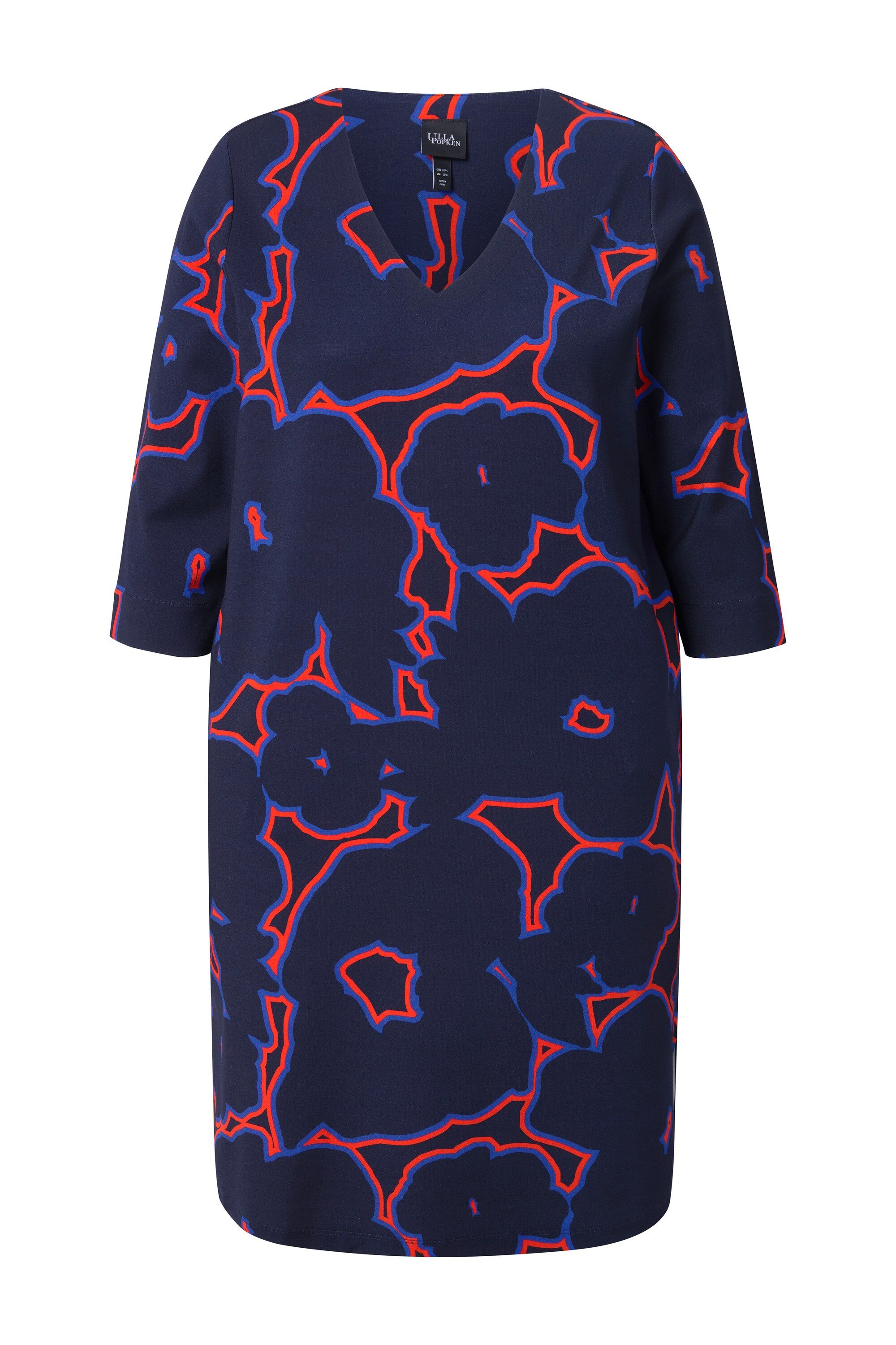 Ulla Popken Minikleid Punto-Kleid Blüten V-Ausschnitt 3/4-Arm Taschen günstig online kaufen