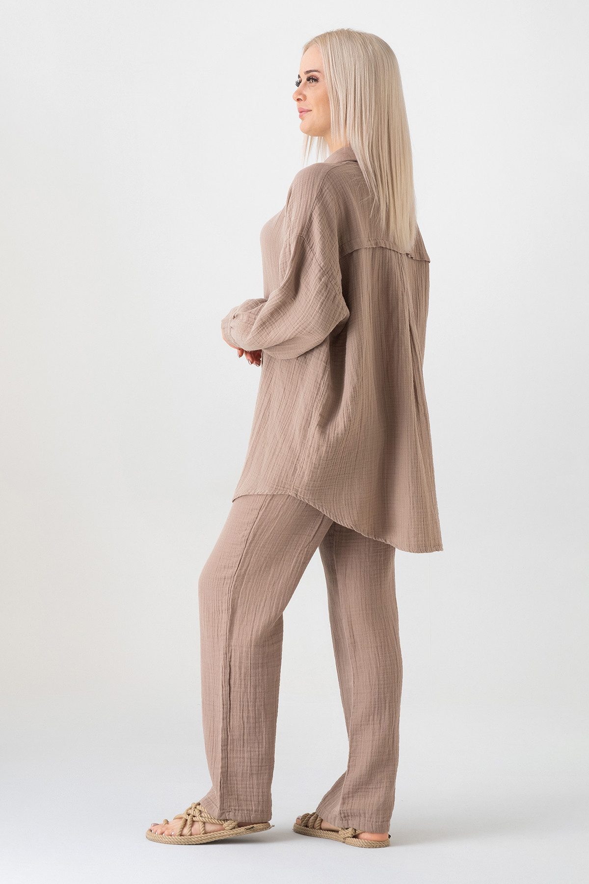 WENOR Hemdbluse Oversize Musselin Hemd 100 % Baumwolle, Kokosknöpfe, Einheitsgröße