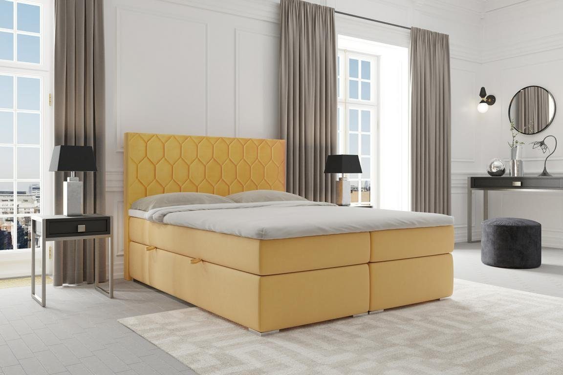 JVmoebel Boxspringbett Bett Design Doppelbett Schlafzimmer Textil Möbel Luxus Boxspringbett, Made in Europa Gelb