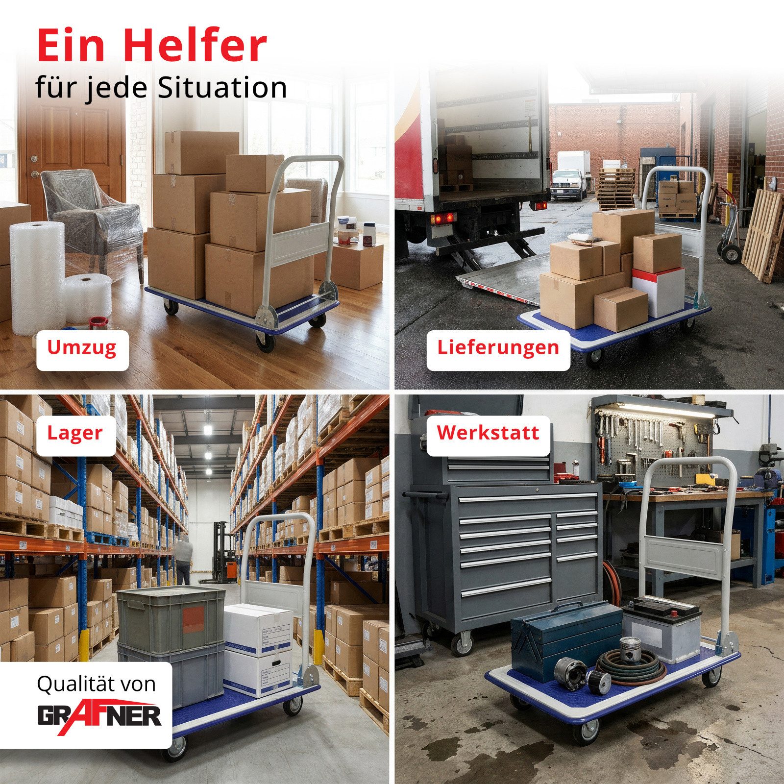 Grafner Transportwagen Grafner® Plattformwagen klappbar Tragkraft 150kg Transportkarre, klappbarer Handgriff, je 2 Block- und Drehrollen